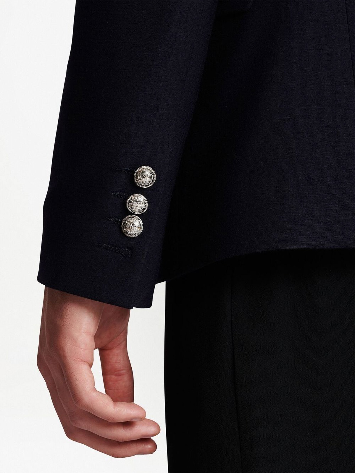 Shop Balmain Embossed Button Detail Blazer In Azul