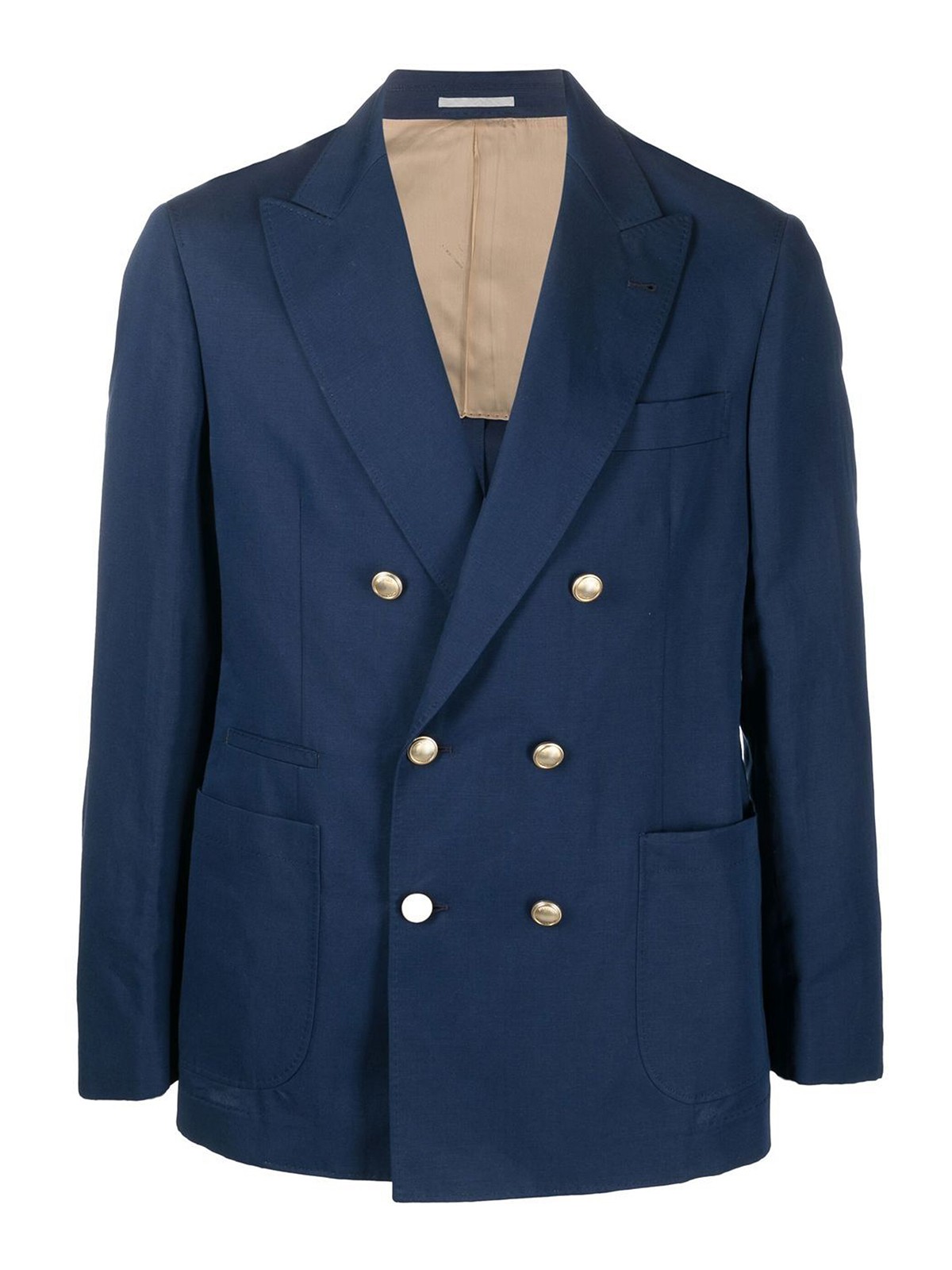 BRUNELLO CUCINELLI Double-breasted linen blazer ウール Double-breasted linen, wool, and silk blazer in beige