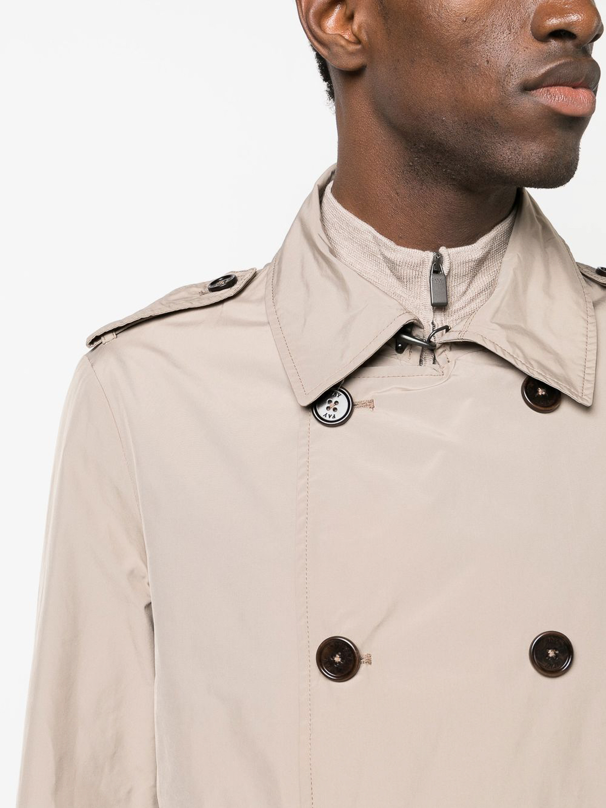 Shop Fay Double-breasted Trench Coat In Beige