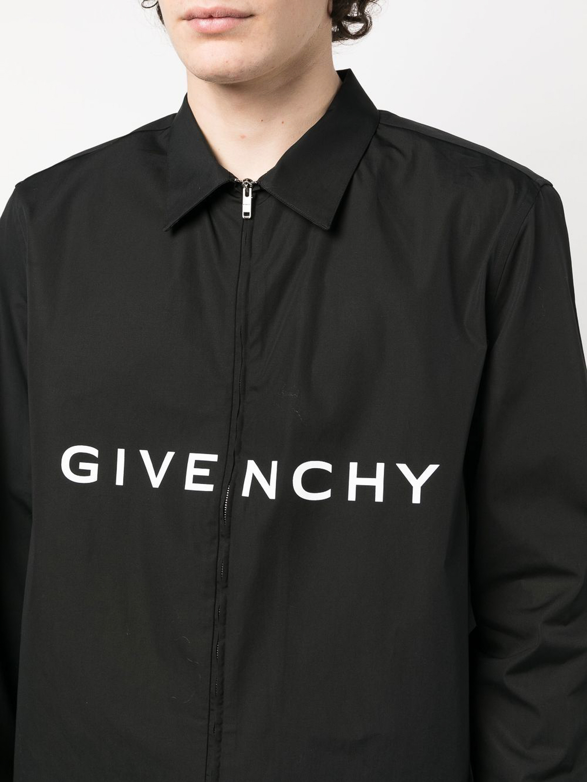 Shop Givenchy Logo-print Zipped Shirt In Black