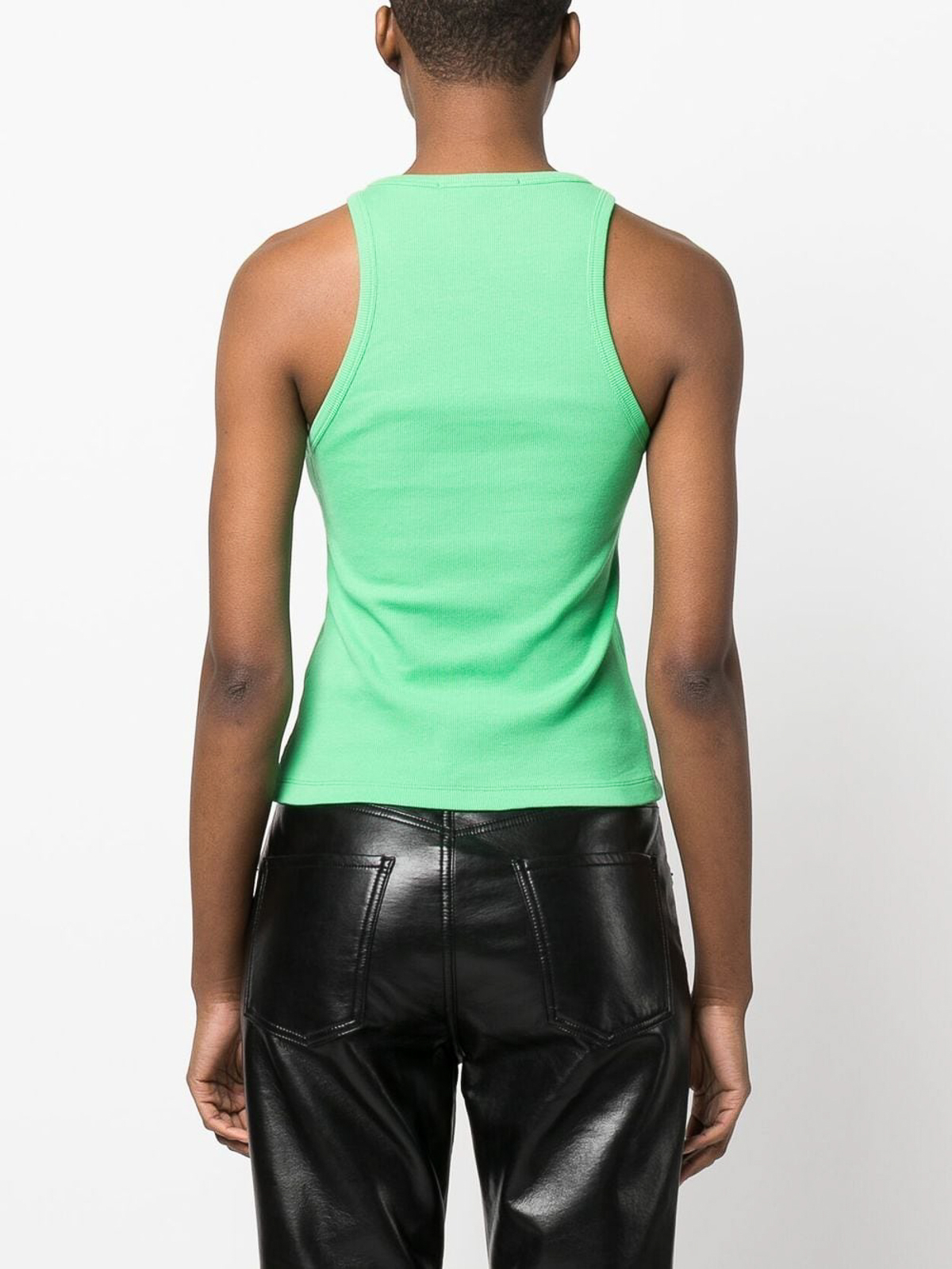 Shop Msgm Embroidery Logo Tank Top In Light Green