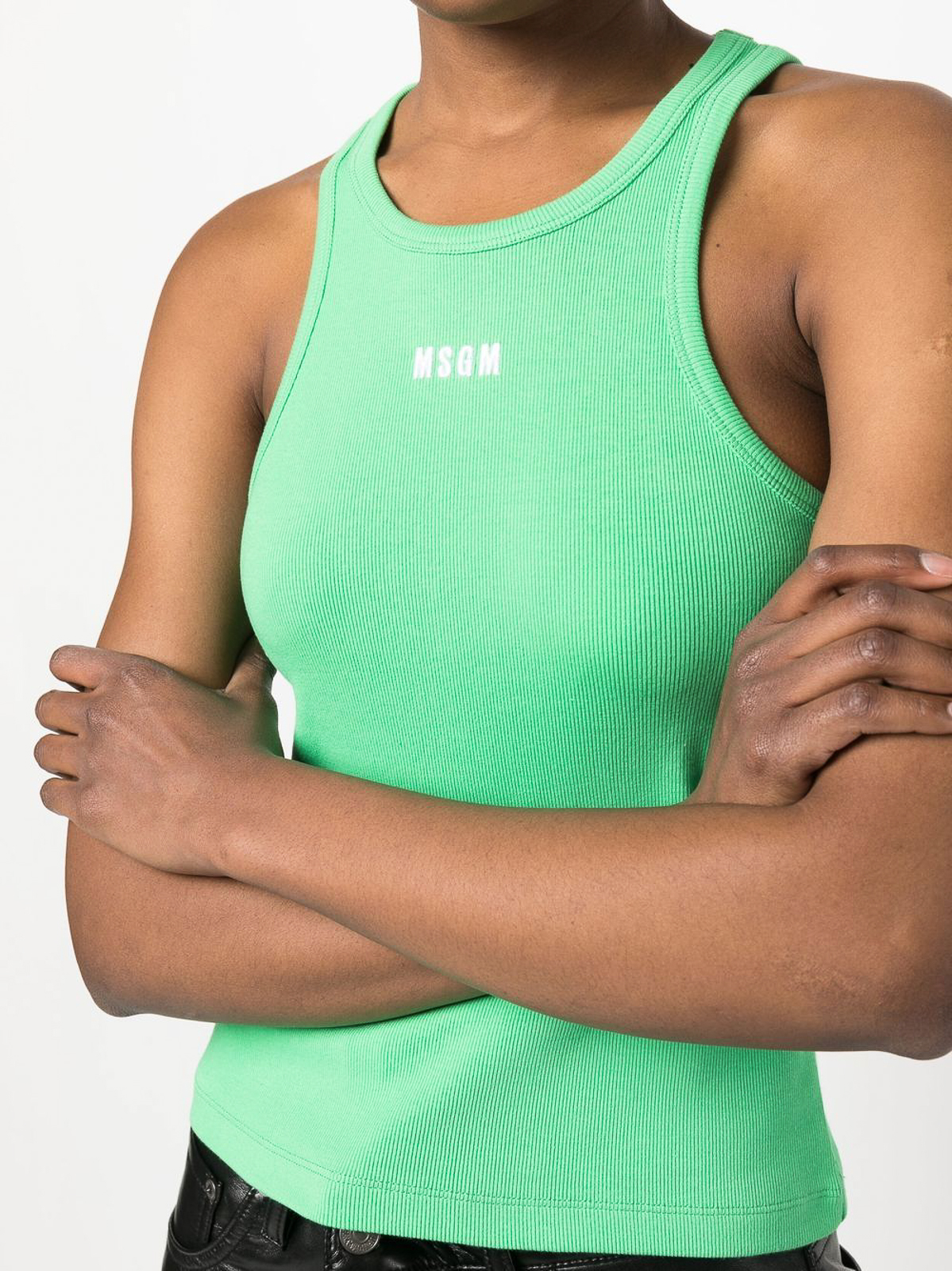 Shop Msgm Embroidery Logo Tank Top In Light Green