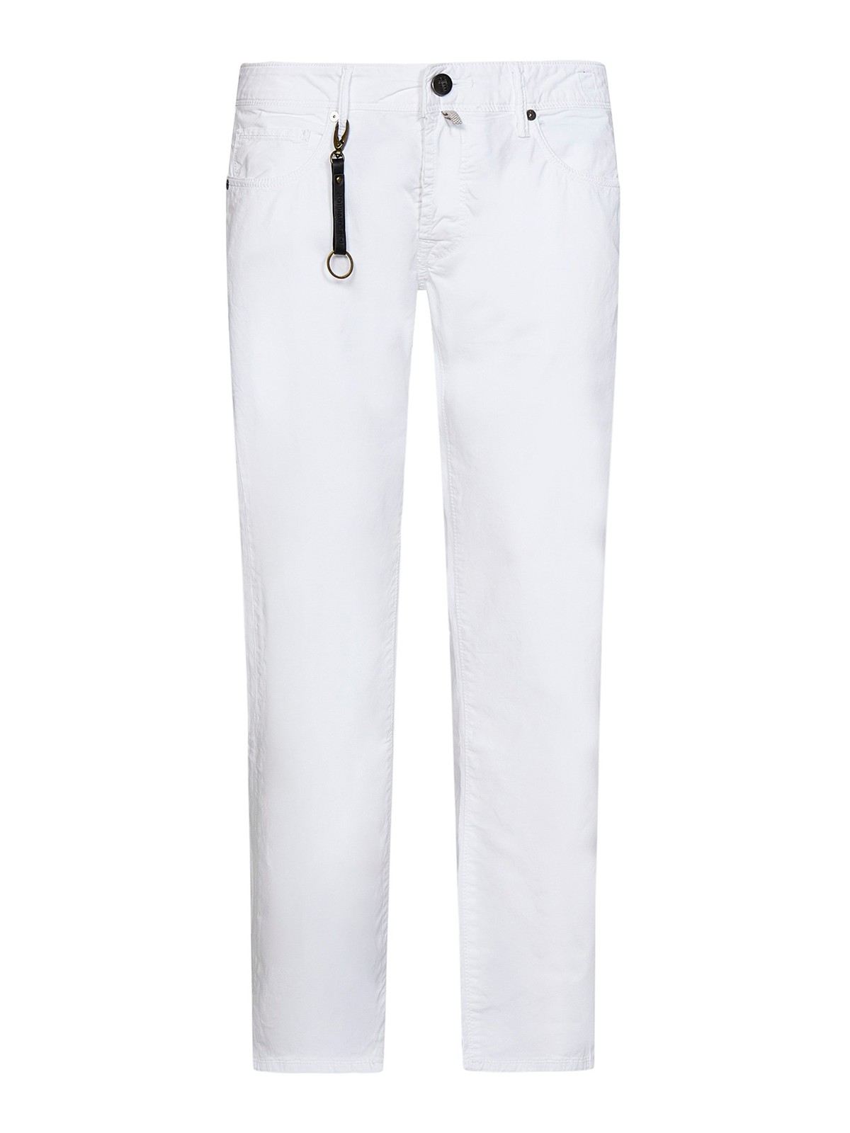 Incotex Key Chain Detailed Straight Leg Jeans In White
