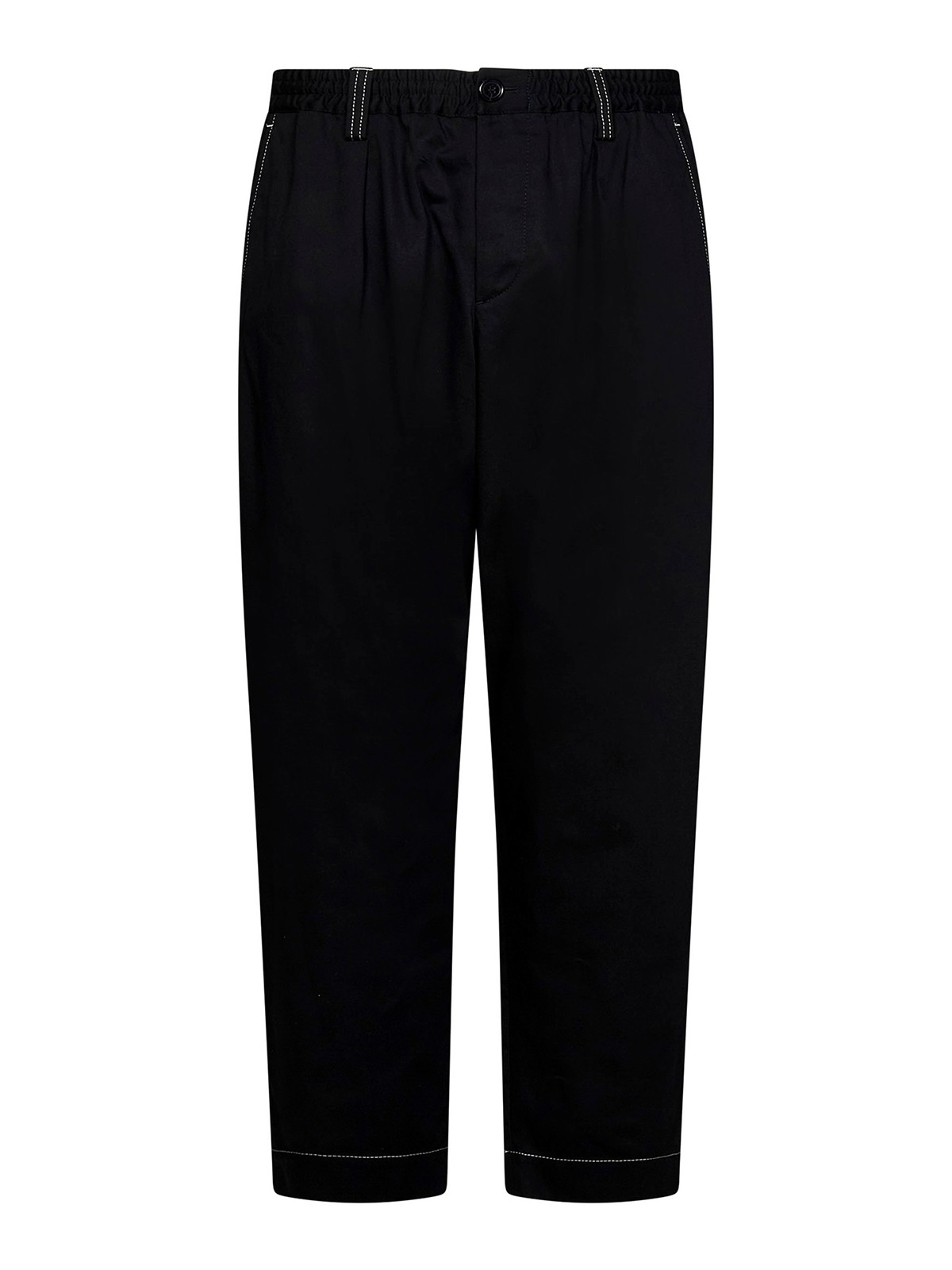 Shop Marni Cotton Straight Leg Trousers In Black