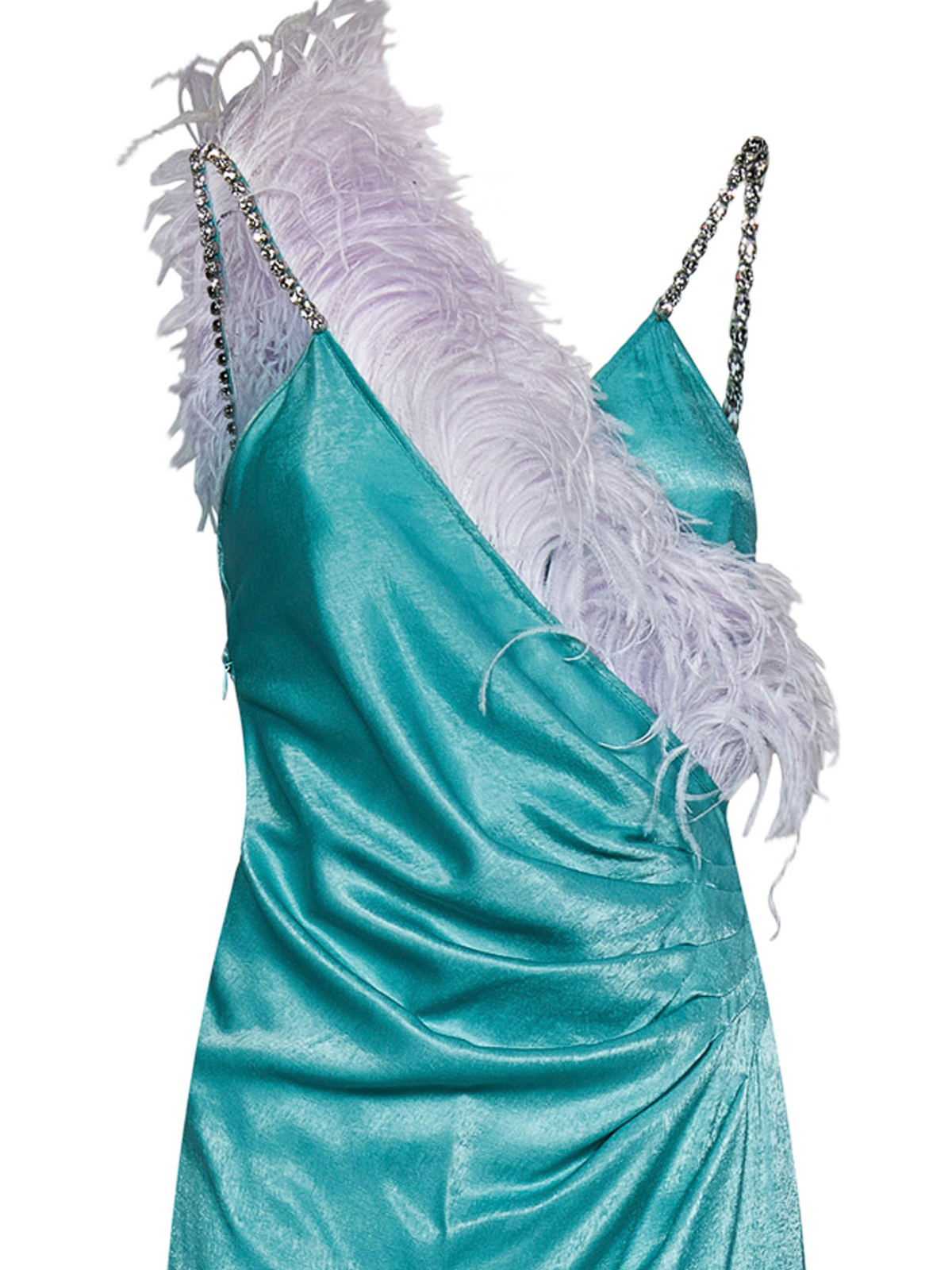 Amen Feathers detailed long dress - Light Blue|AMS23520L82 Amen Feathers detailed long dress - Light Blue|AMS23520L82