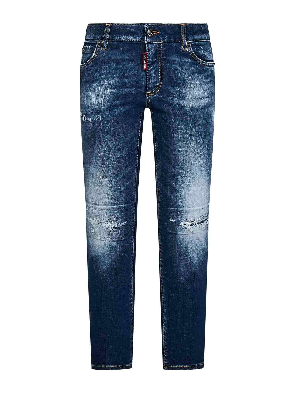 Dsquared2 Straight Leg Cotton Jeans With Details In Blue