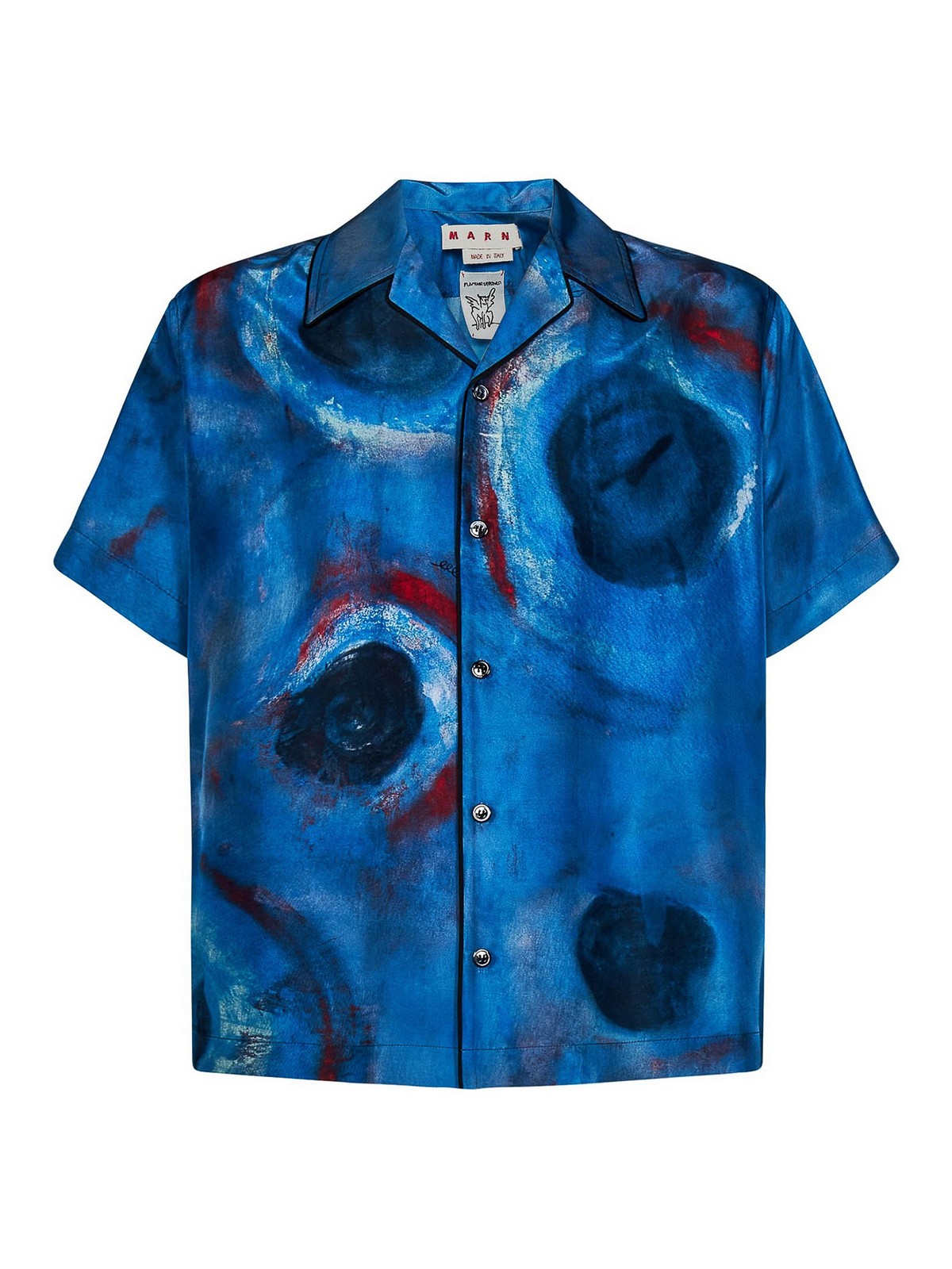 Marni Abstract Printed Silk Shirt In Blue