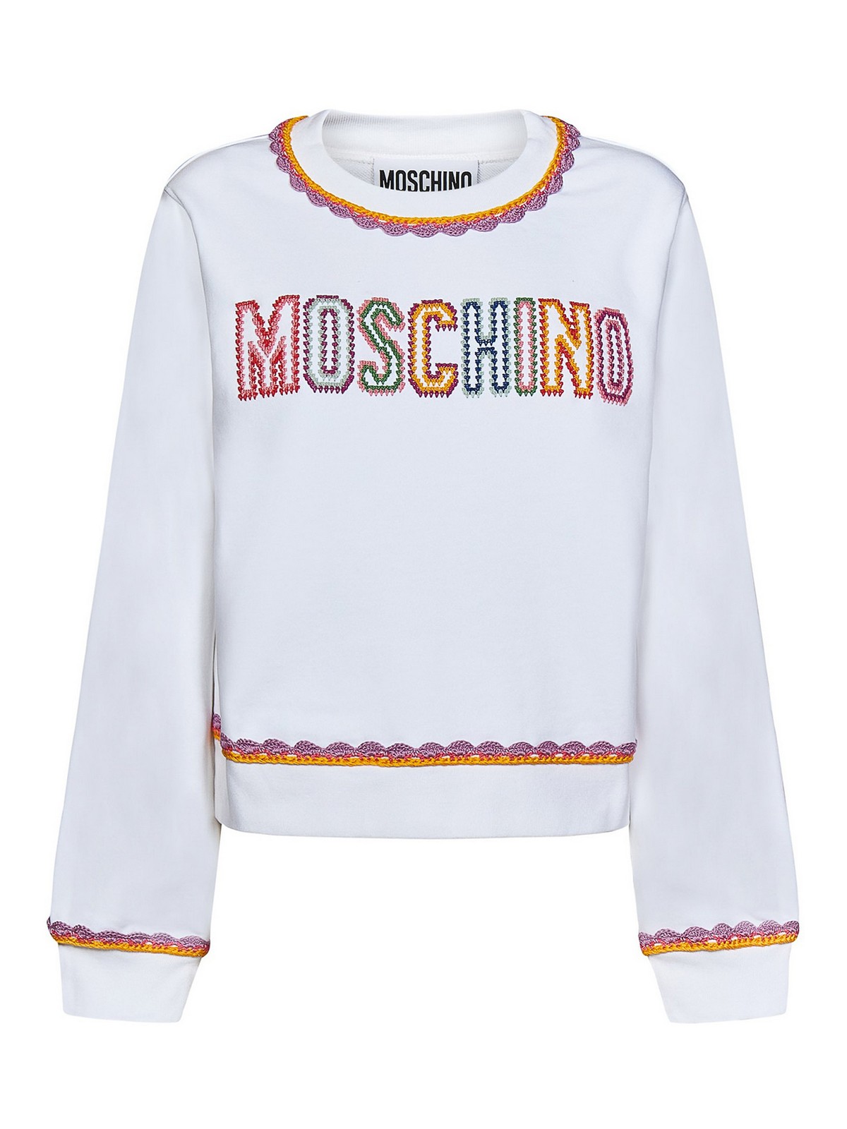 Moschino Jumper With Multicolour Edges And Logo In White