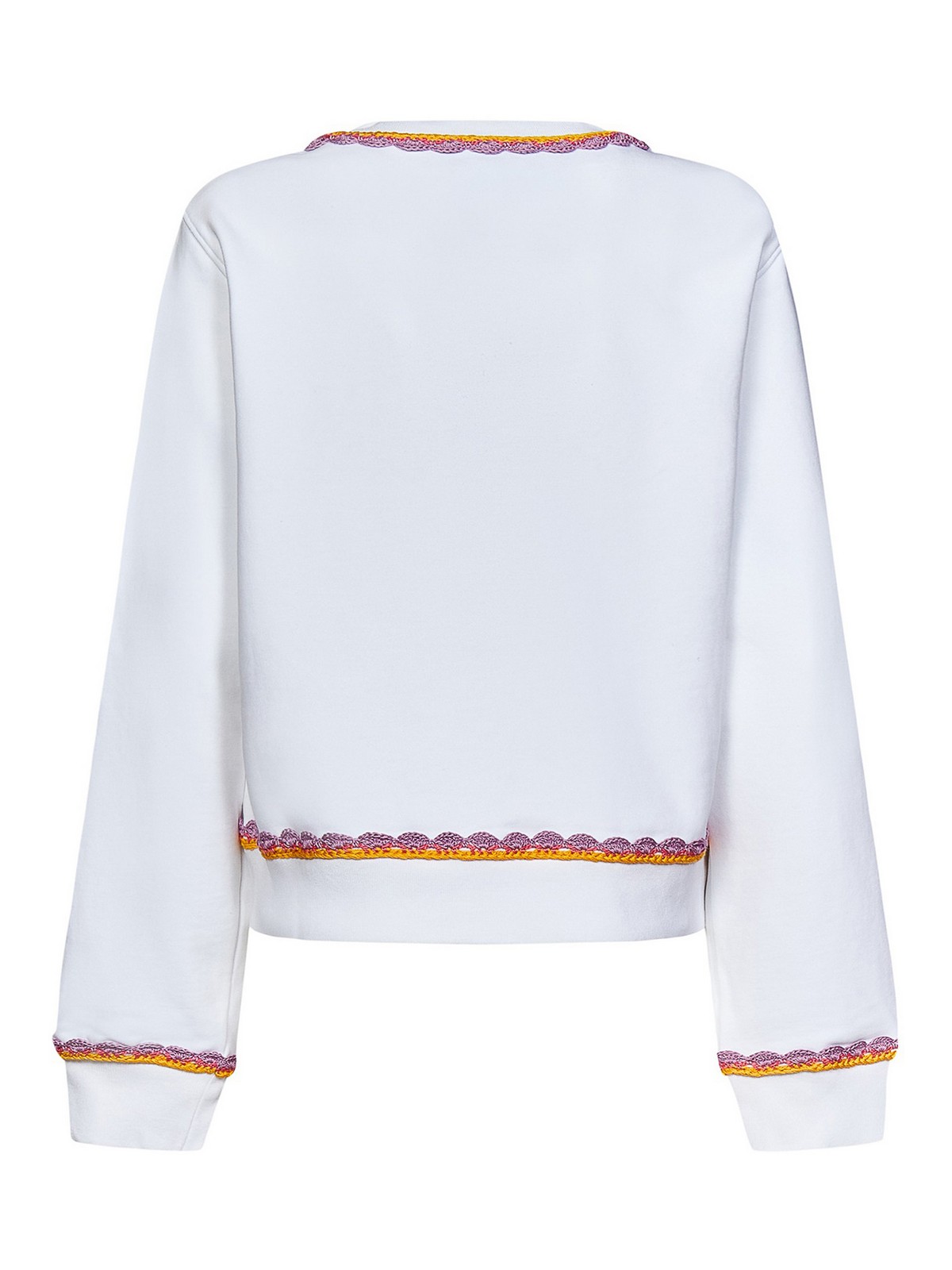 Shop Moschino Sweater With Multicolour Edges And Logo In White