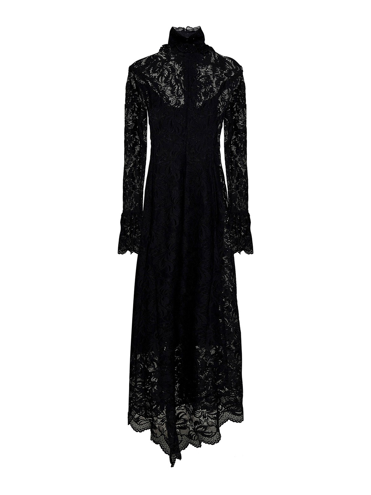 knee length dresses for ladies Black long dress in lace and jersey – Rabanne main image 1