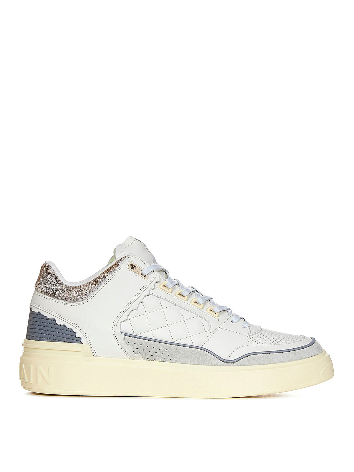 Balmain Panelled Leather Sneakers With Logo In White