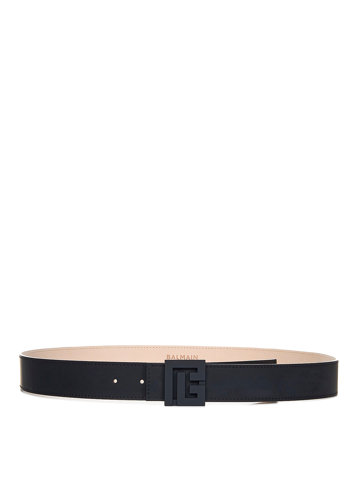 Shop Balmain Leather Belt With Monogram Buckle In Negro
