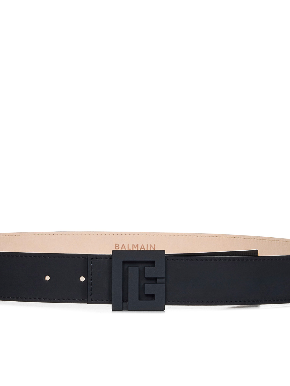 Shop Balmain Leather Belt With Monogram Buckle In Negro
