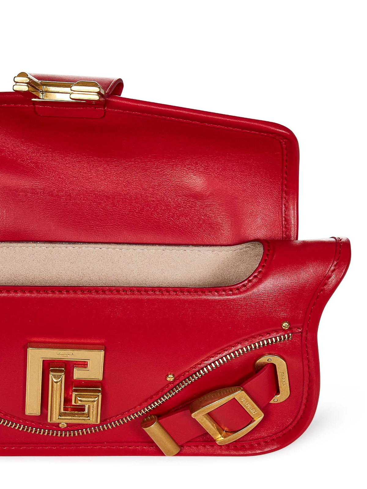 Shop Balmain Leather Bag  With Golden Metal Buckles In Rojo