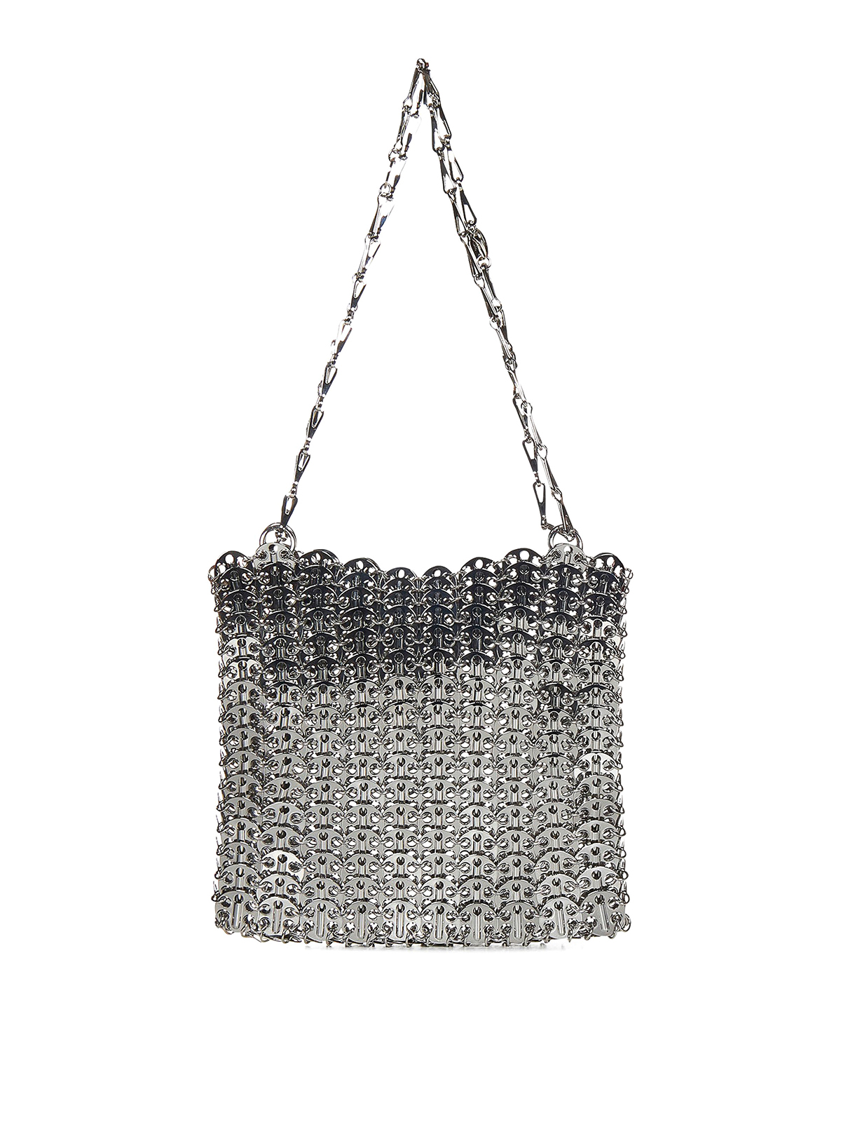 Shop Rabanne Metal Chain Designed Bag With Logo In Silver