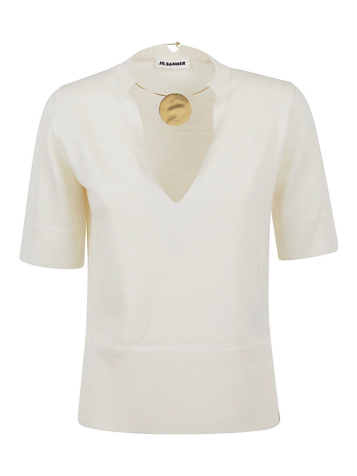 新品未使用 JIL SANDER VネックTシャツ ホワイト L ジルサンダー JIL SANDER ホワイト Vネック Tシャツ JIL Vネック SANDER L[値下