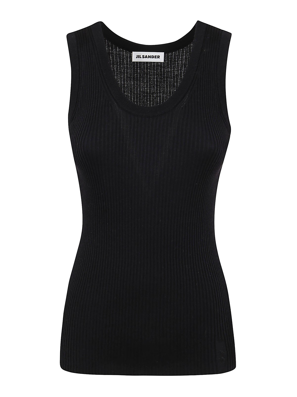 Jil Sander Ribbed Scoop Neck Sleeveless Top In Black