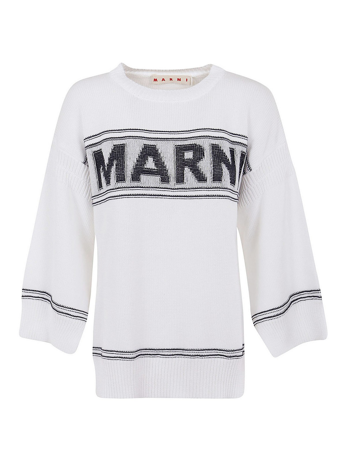 Marni Cotton Crewneck Logo T-shirt In White