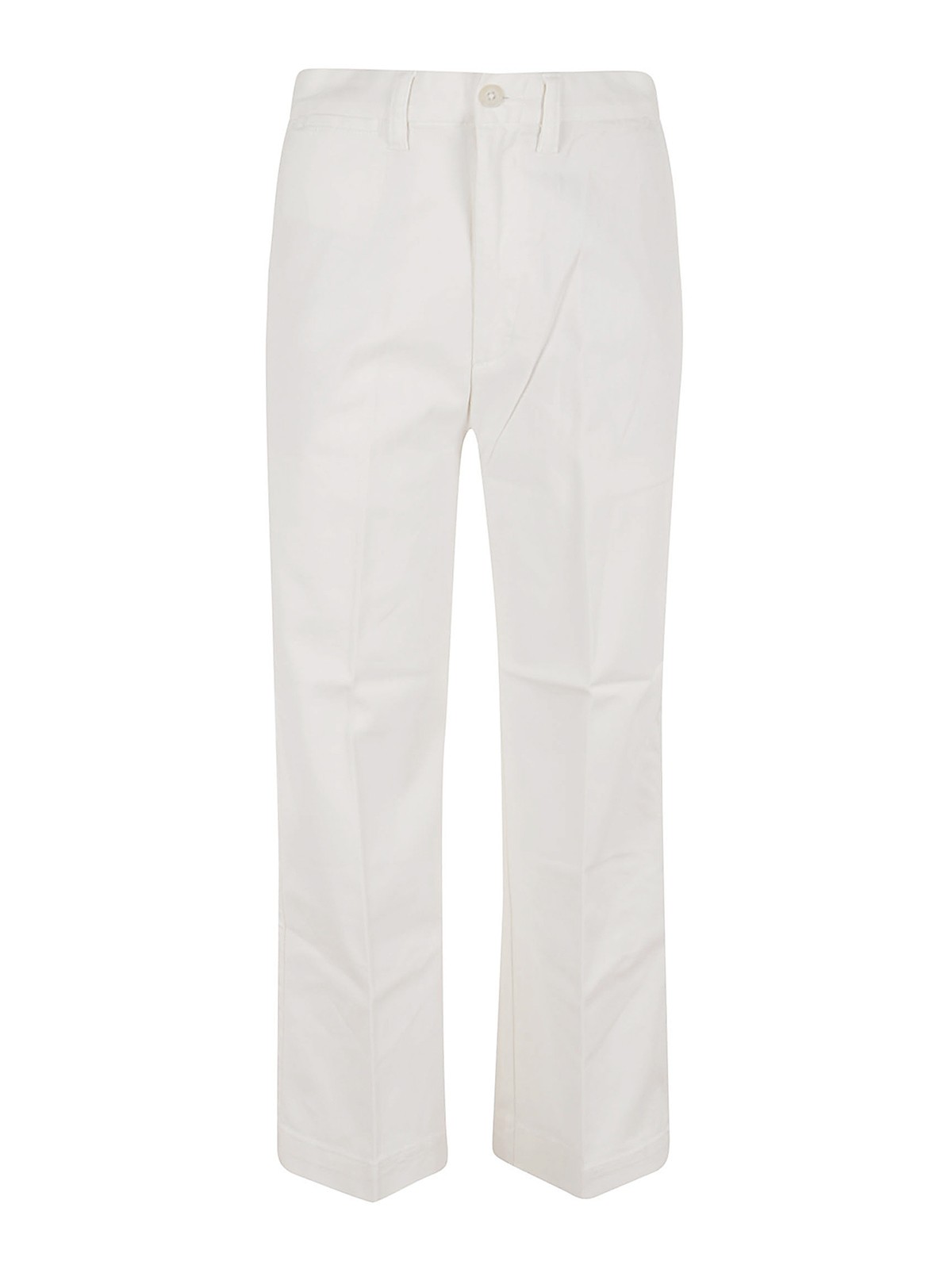 Shop Polo Ralph Lauren Cotton Straight Leg Trousers In White