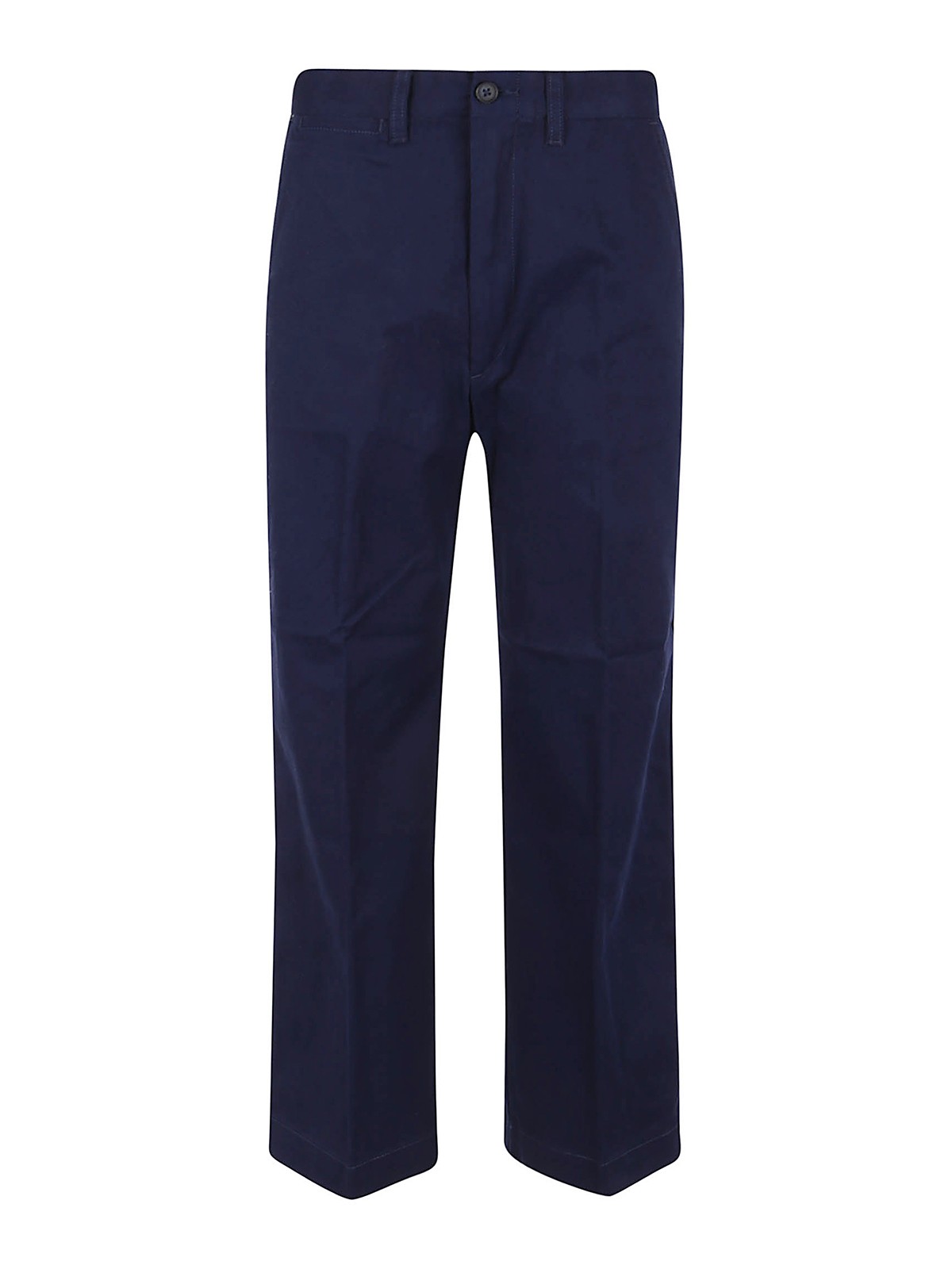 Shop Polo Ralph Lauren Cotton Straight Leg Trousers In Blue