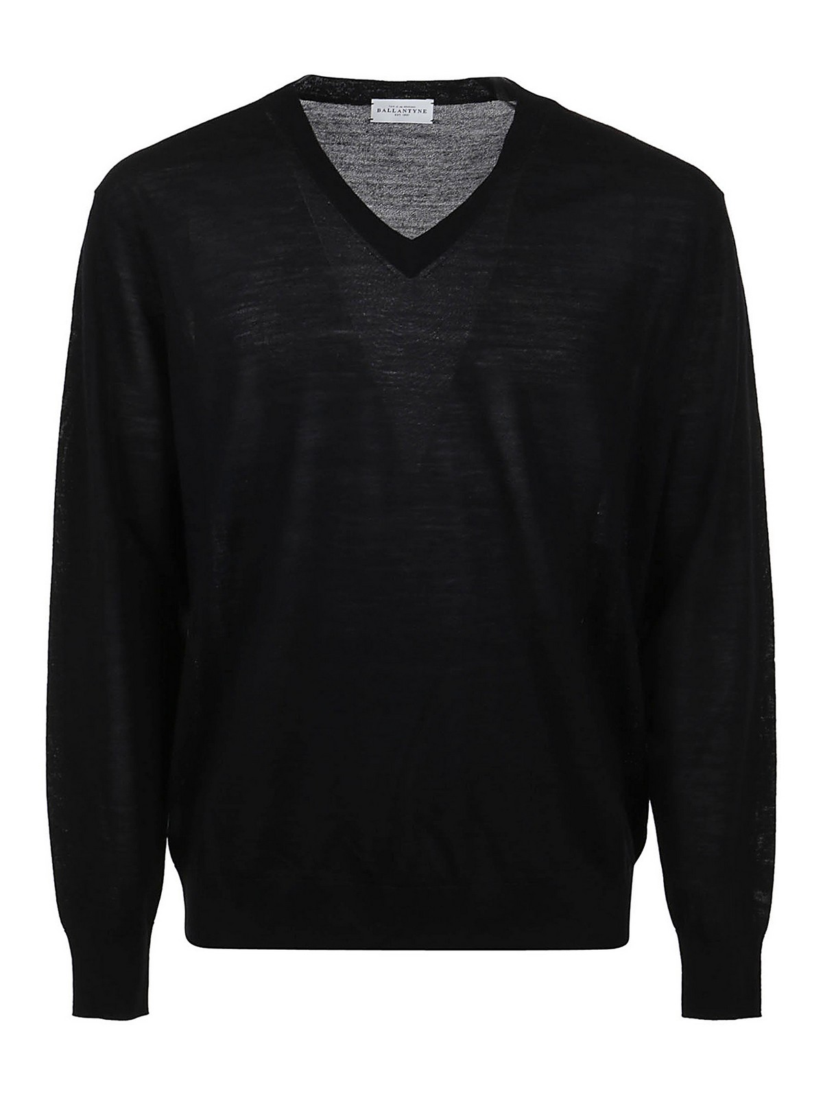 Ballantyne Cotton V Neck Knitted Pullover In Black