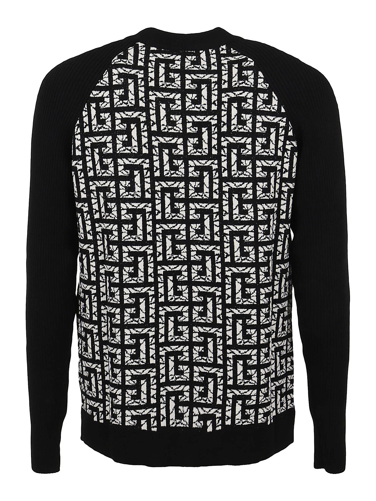 Shop Balmain Monogrammed Wool Crewneck Pullover In Black
