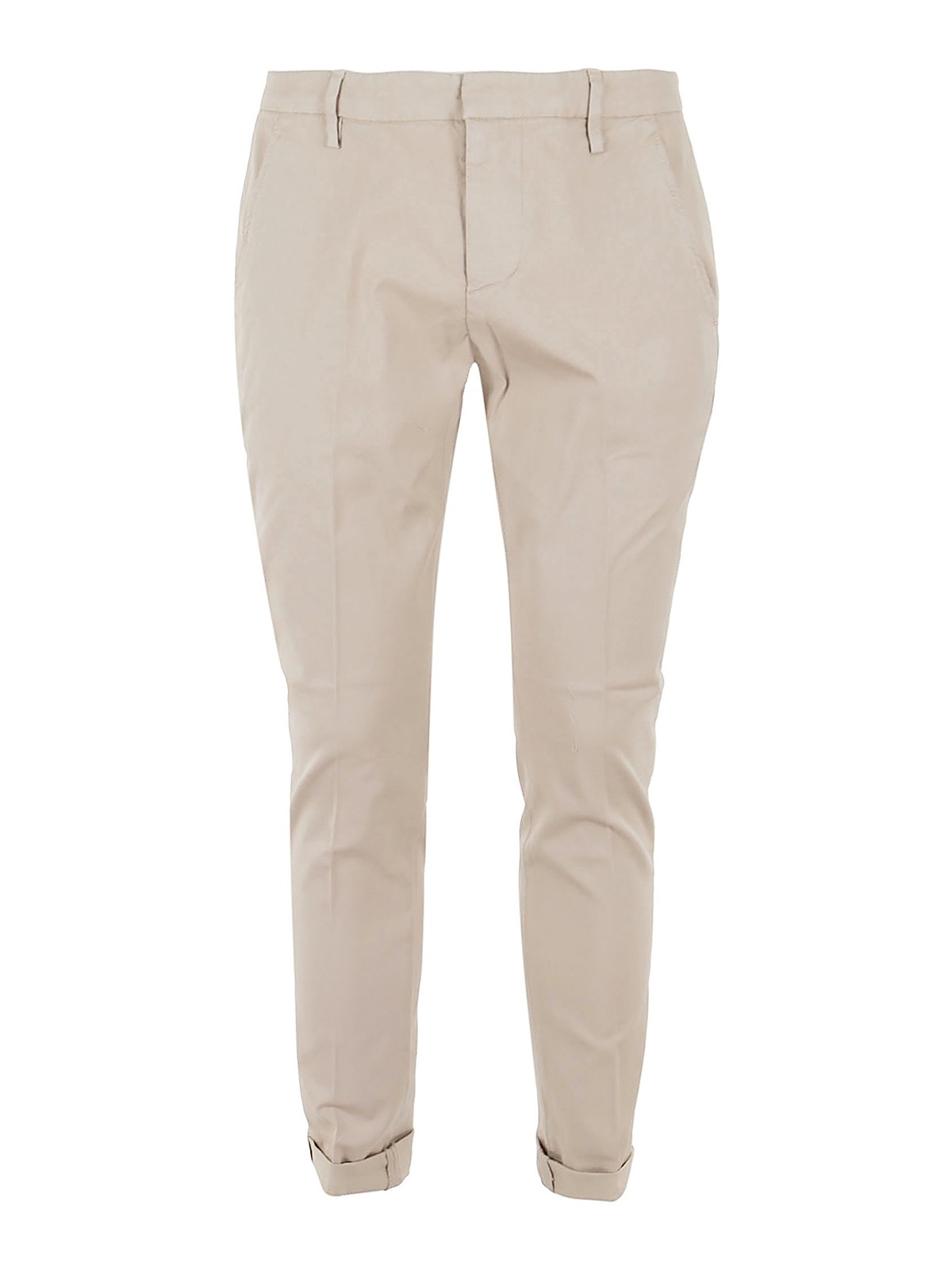 Dondup Cotton Straight Leg Trousers With Turn Ups In Beige