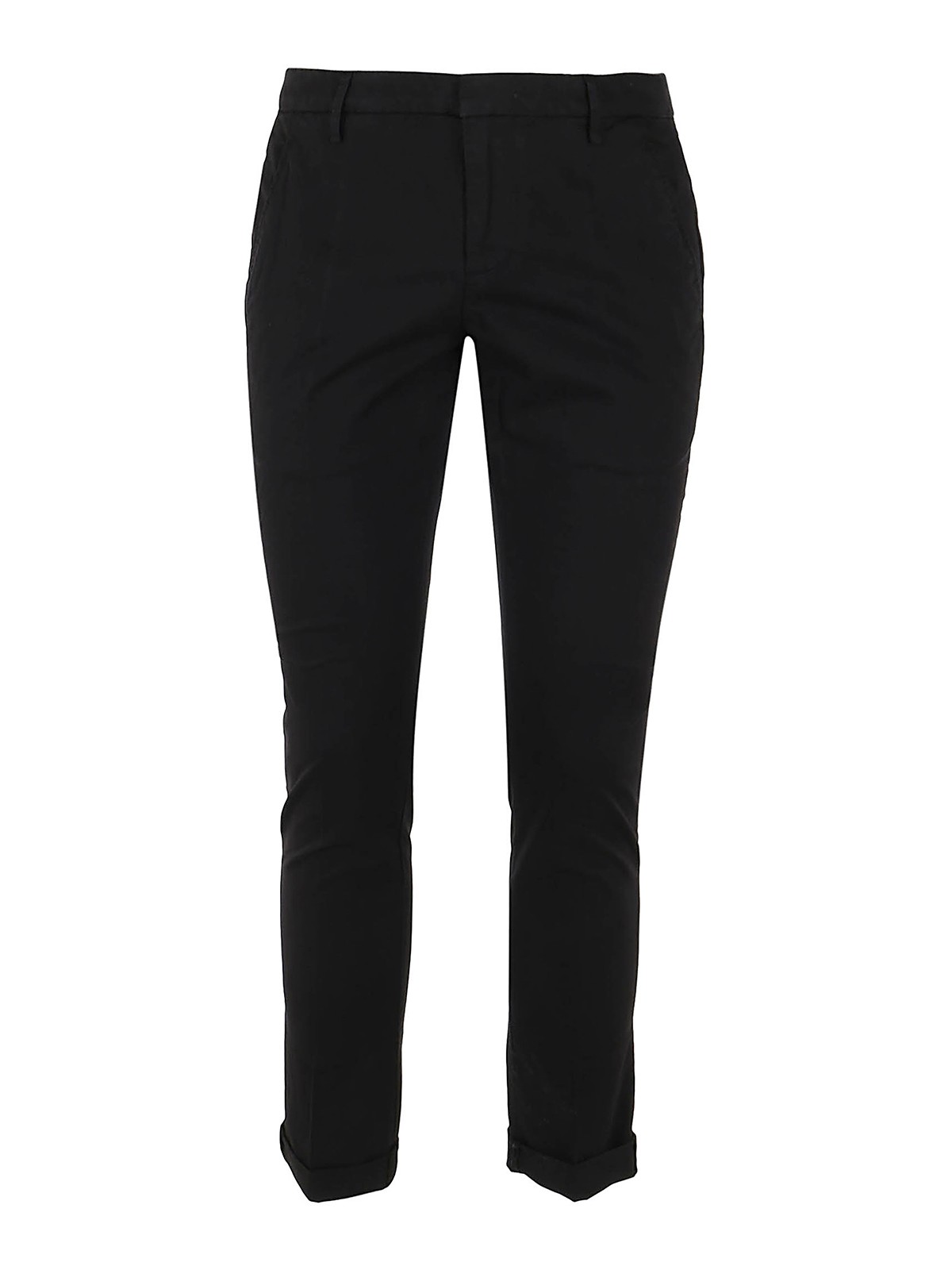 Shop Dondup Cotton Straight Leg Trousers With Turn Ups In Black