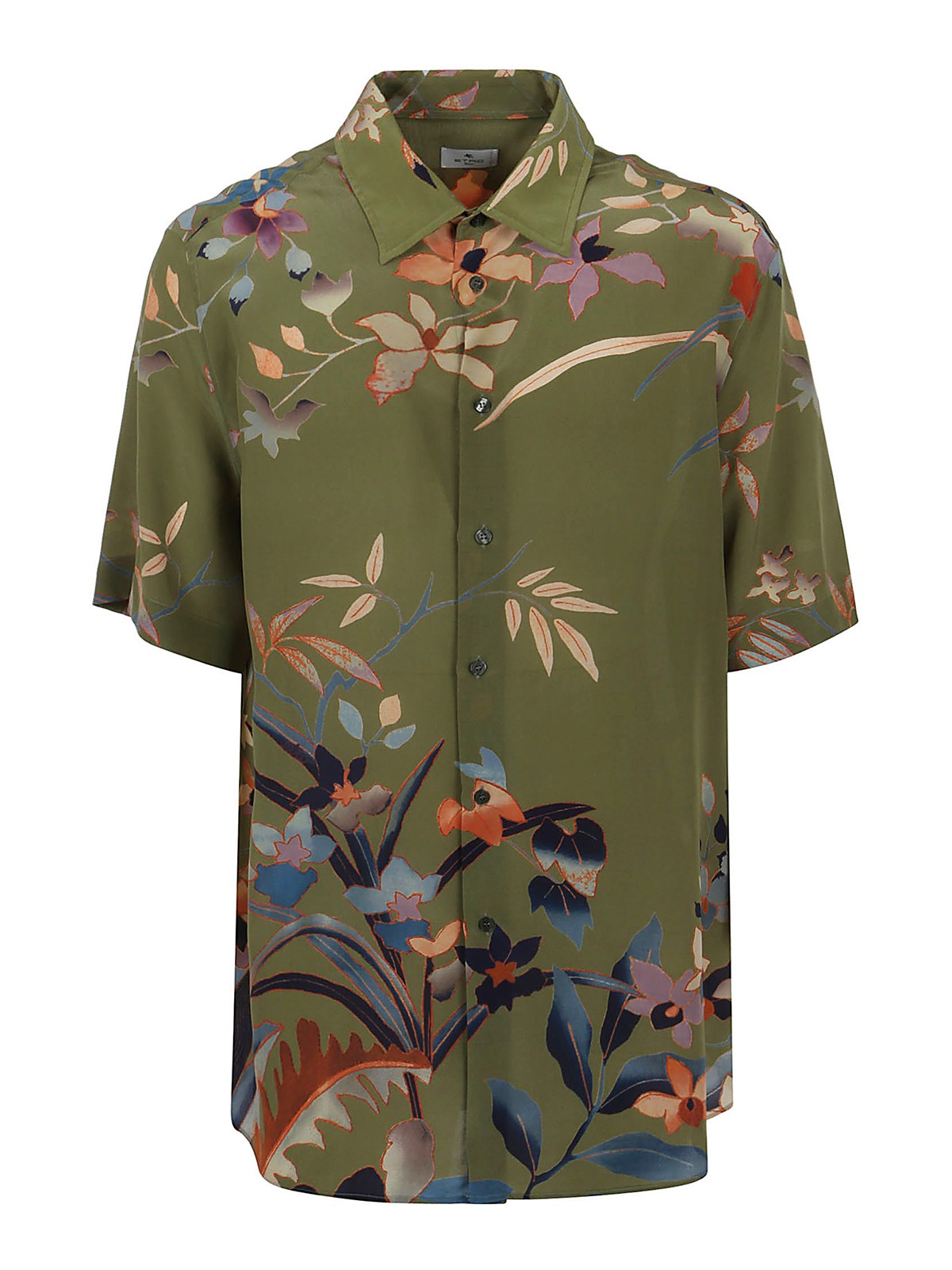 Shop Etro Floral Printed Silk Shirt In Verde