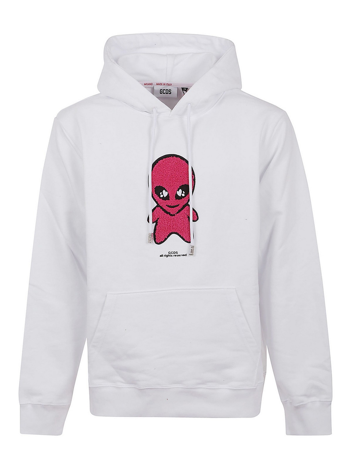 Gcds Printed Cotton Hoodie With Drawstrings In White