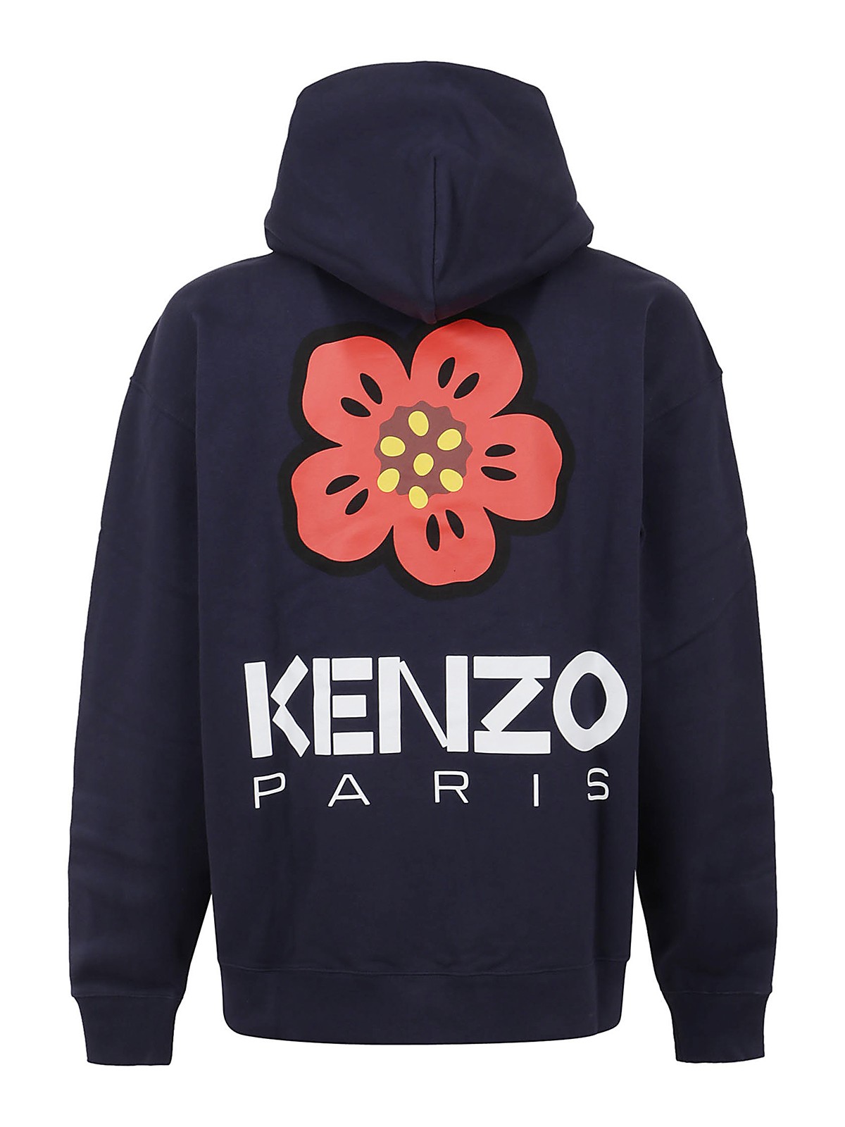 Shop Kenzo Logo Printed Cotton Hoodie With Pouch In Blue