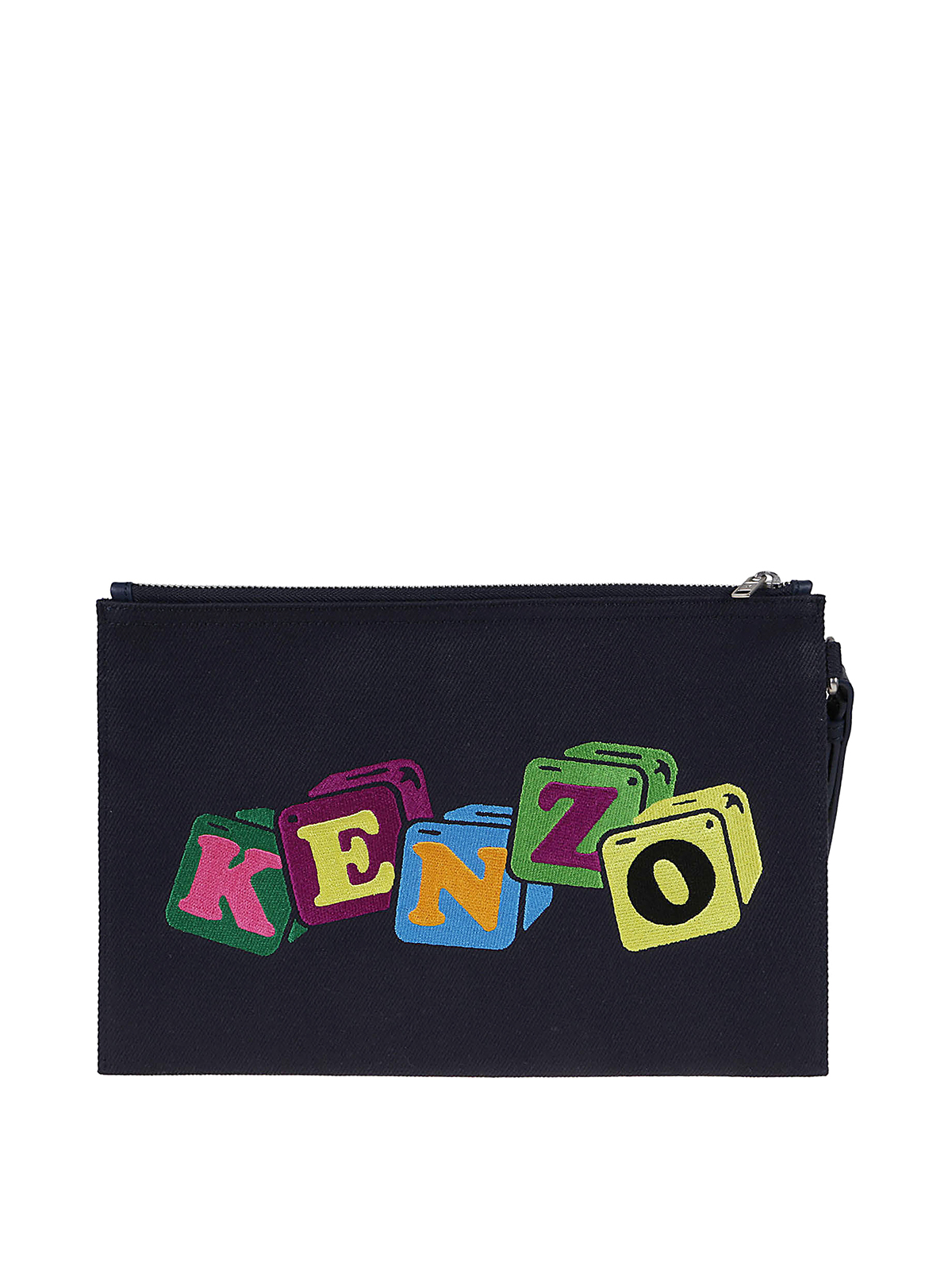 Shop Kenzo Printed Cotton Pochette In Dark Blue