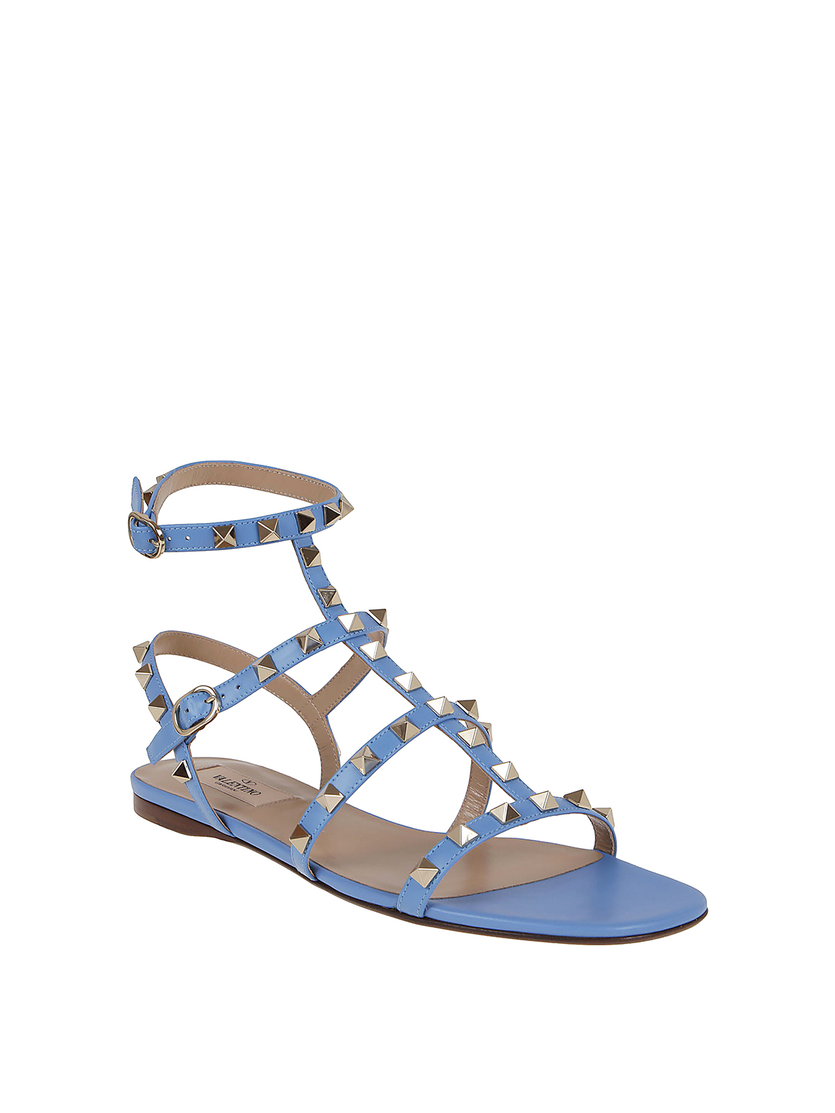 Shop Valentino Rockstud Sandals In Light Blue