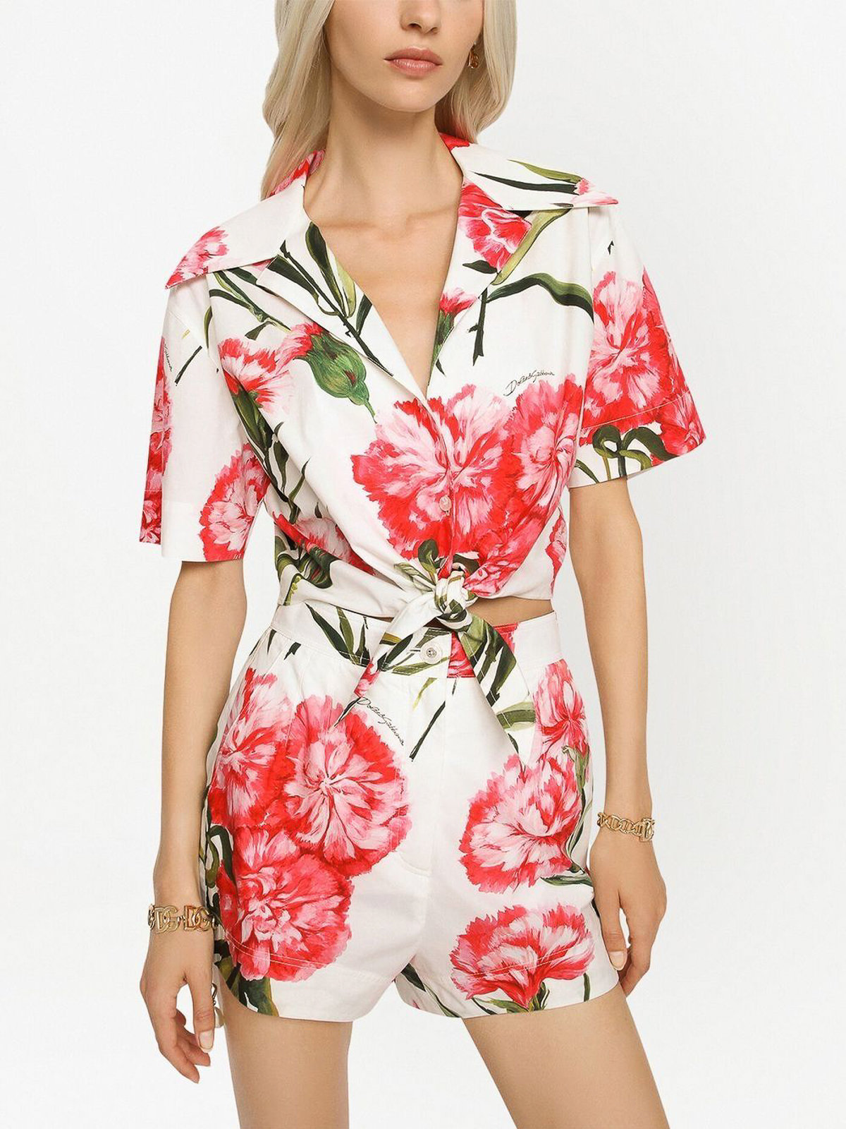 Shop Dolce & Gabbana Cropped Flower Print Shirt In Multicolour