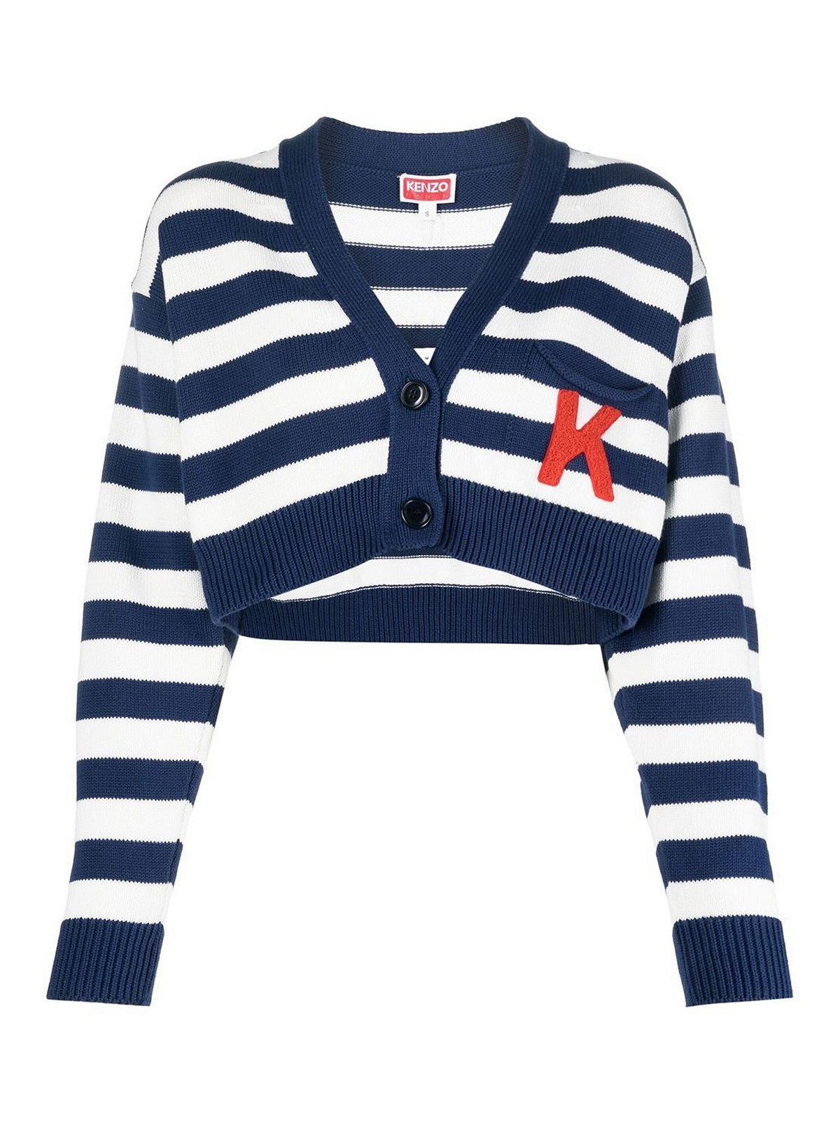 Shop Kenzo Cropped Striped Cardigan In Blue