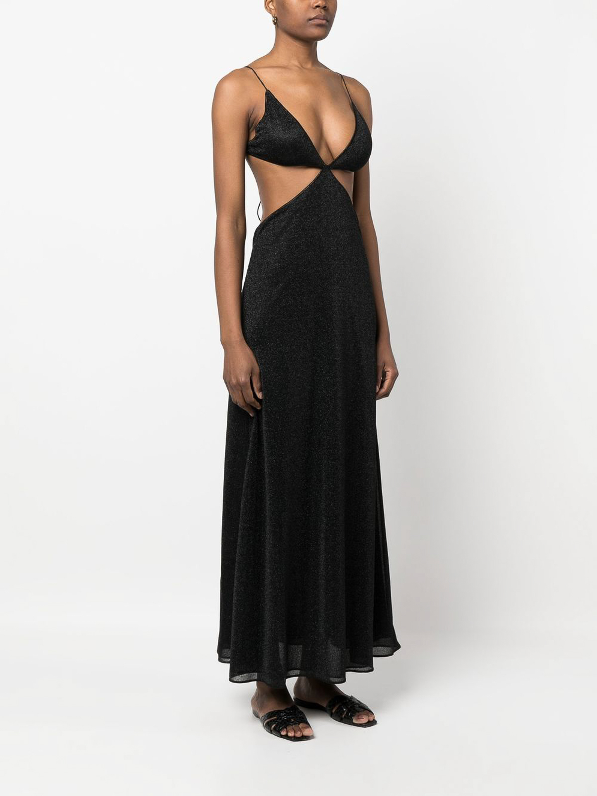 Shop Oseree Maxi Cut-out Metallic Dress In Black