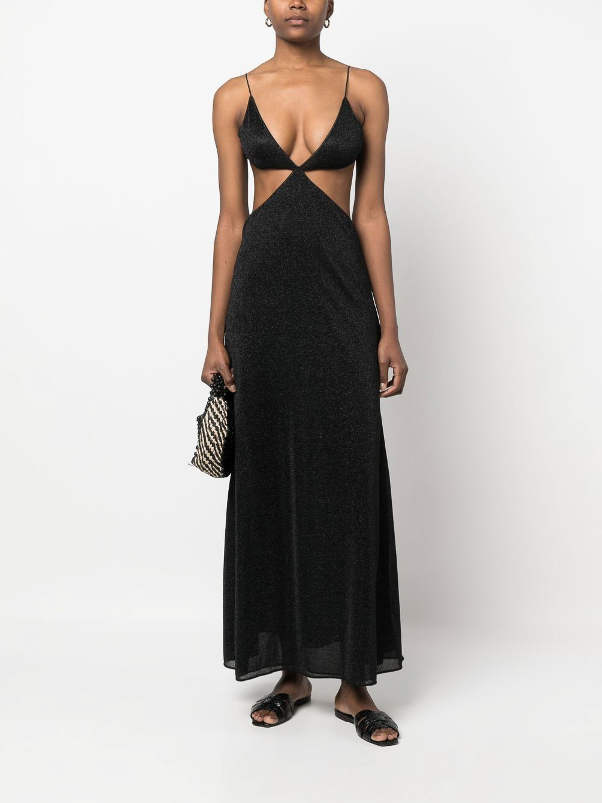 Shop Oseree Maxi Cut-out Metallic Dress In Black