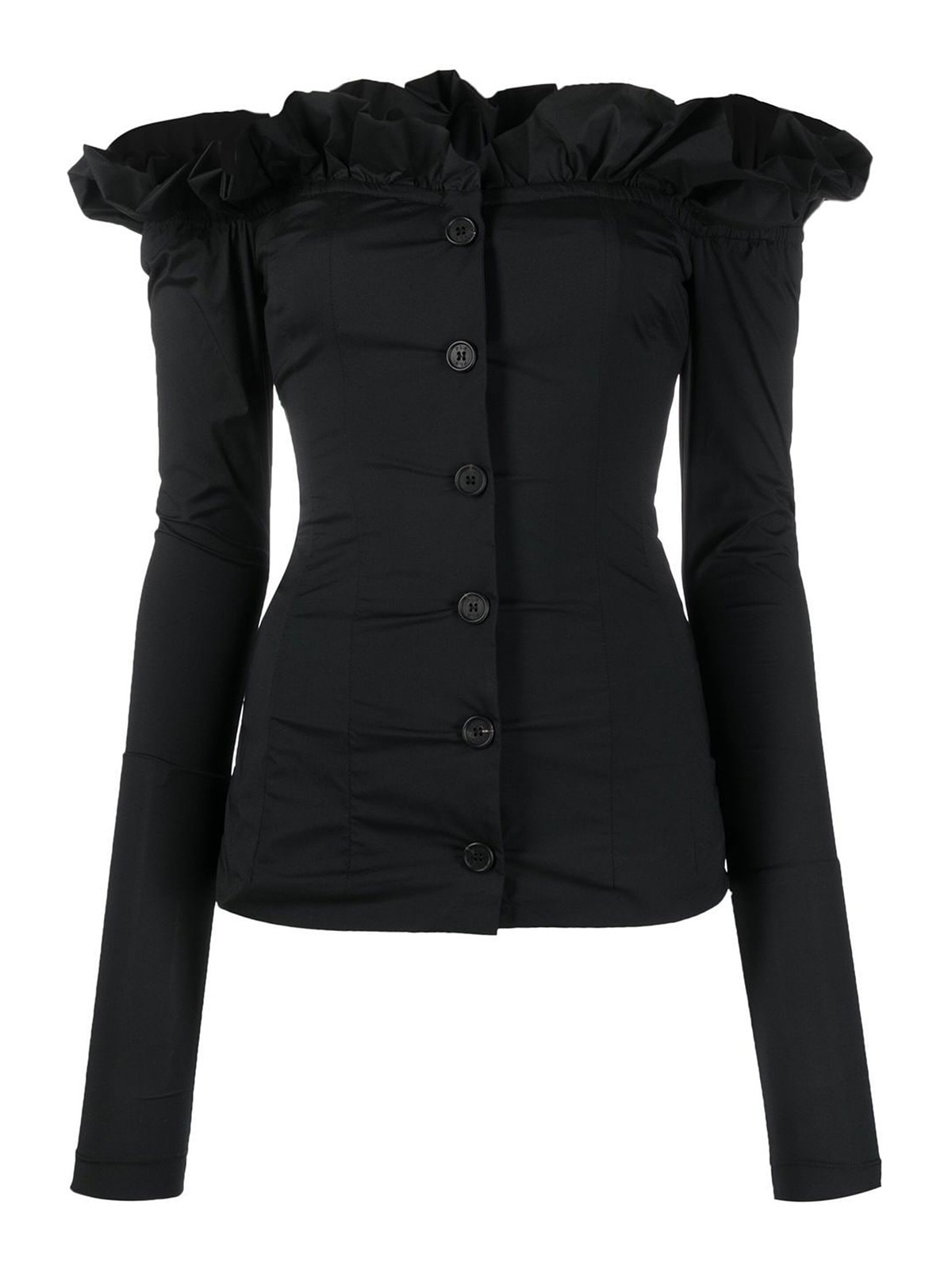 Shop Philosophy Di Lorenzo Serafini Off -the-shoulder Stretched Shirt In Black