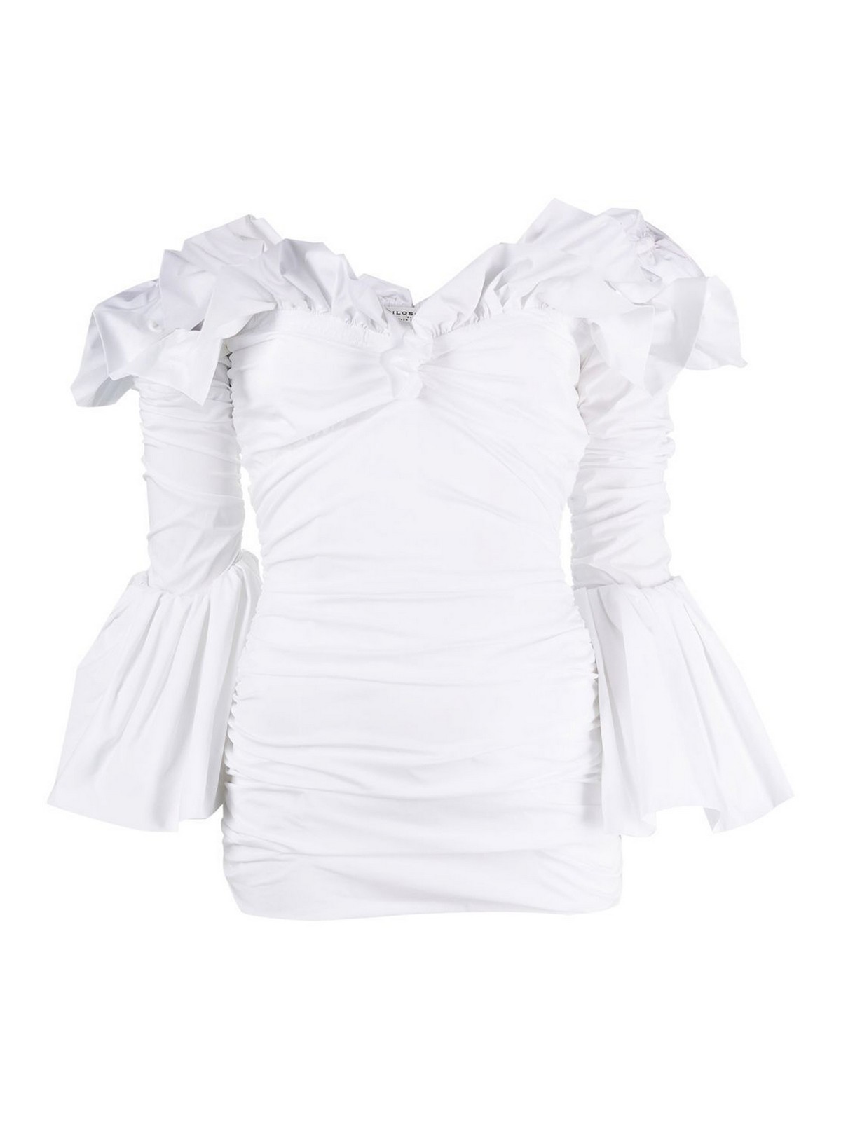 Shop Philosophy Di Lorenzo Serafini Off -the-shoulder Stretched Shirt In White