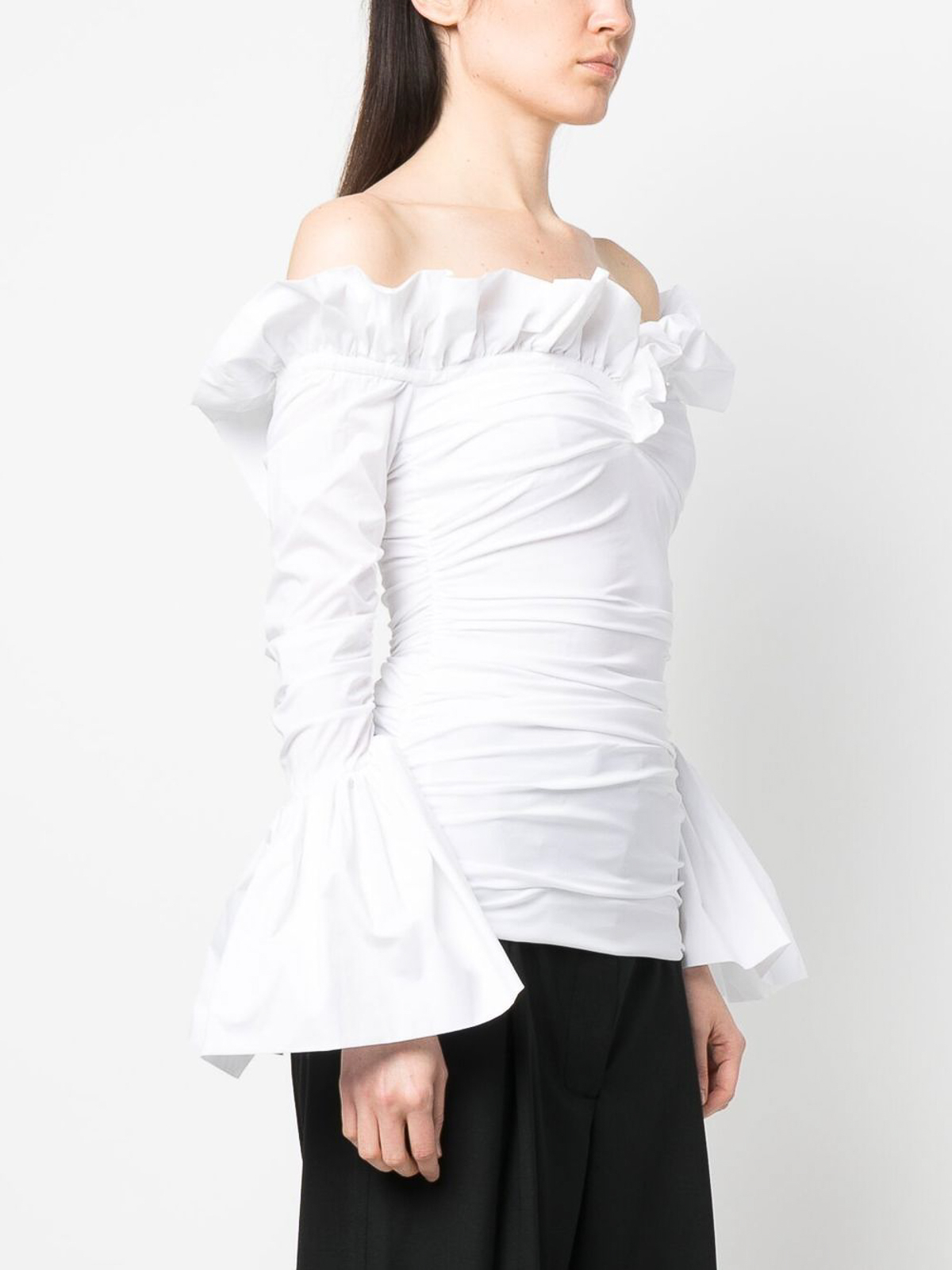 Shop Philosophy Di Lorenzo Serafini Off -the-shoulder Stretched Shirt In White