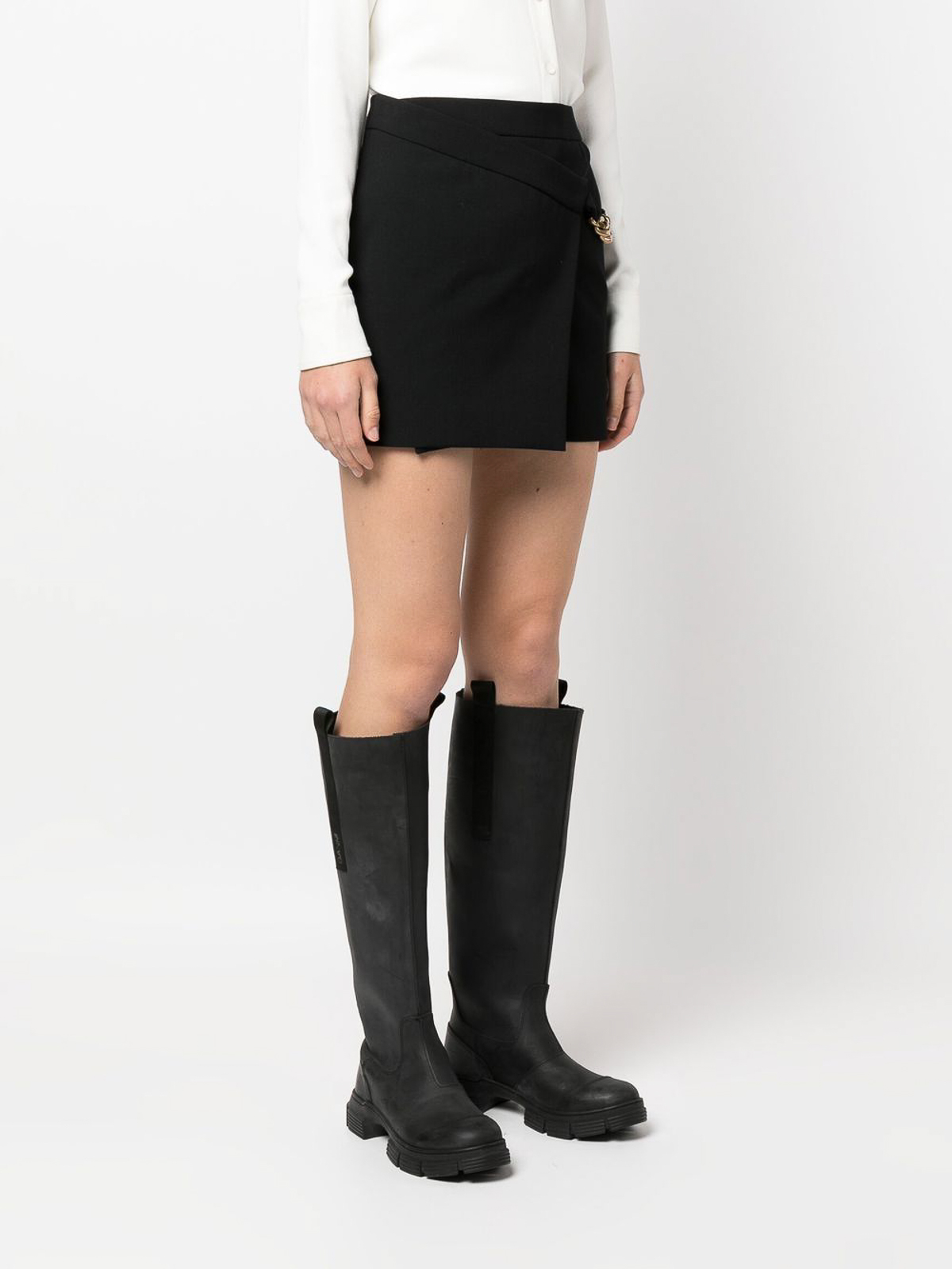Shop Stella Mccartney Falabella Mini Chain Detail Wrap Skirt In Black