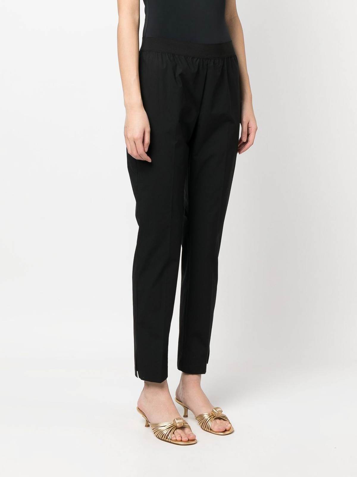 Shop Twinset Stretched Cotton Casual Trousers In Black