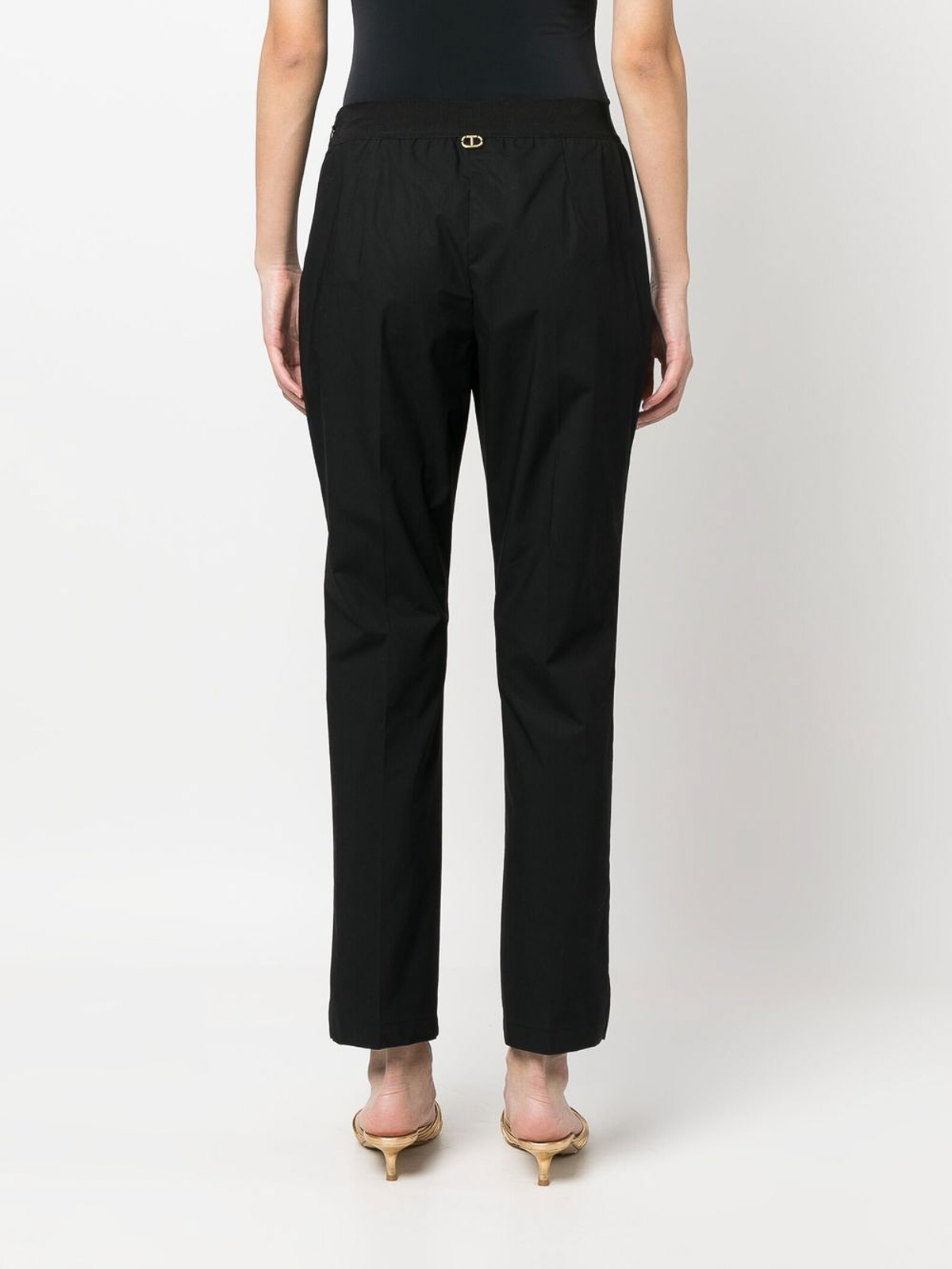 Shop Twinset Stretched Cotton Casual Trousers In Black