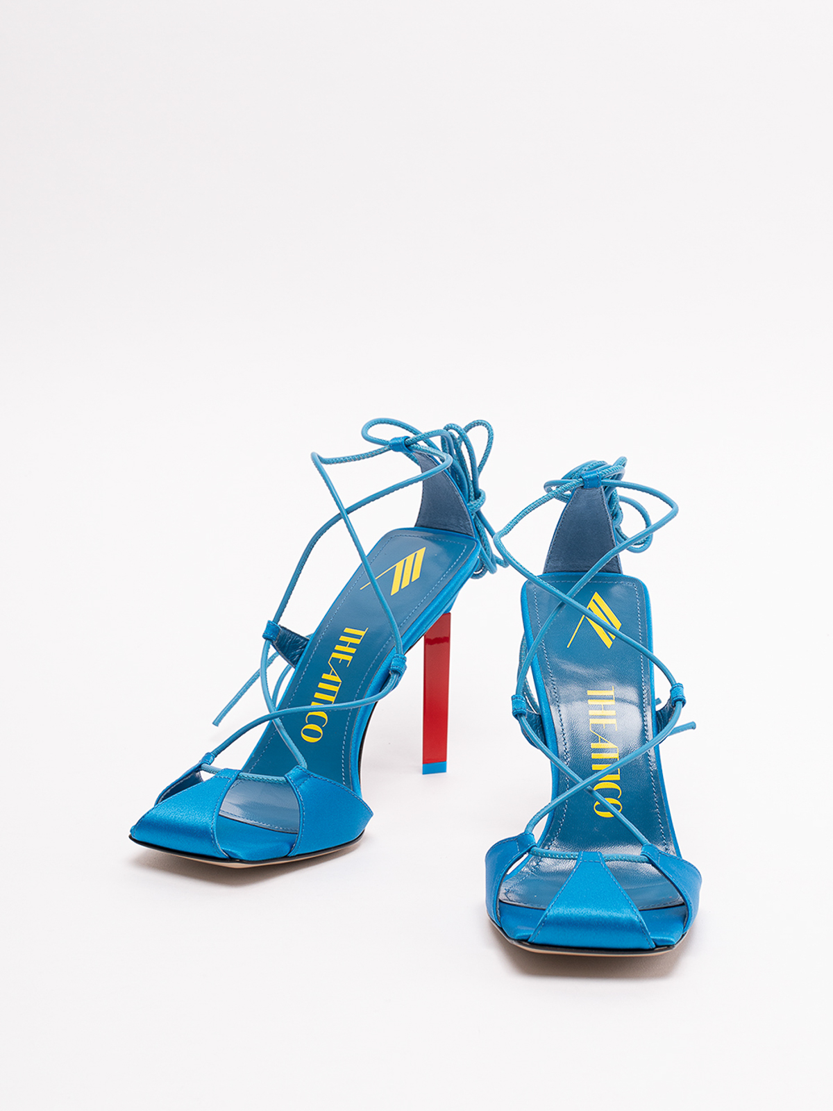 Shop Attico Sandals With Laces And Contrasting Heel In Blue