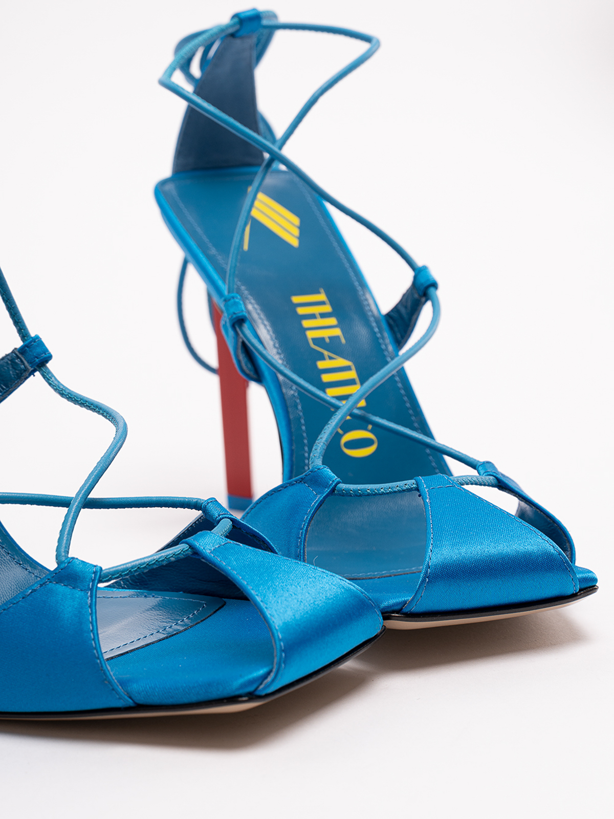 Shop Attico Sandals With Laces And Contrasting Heel In Blue