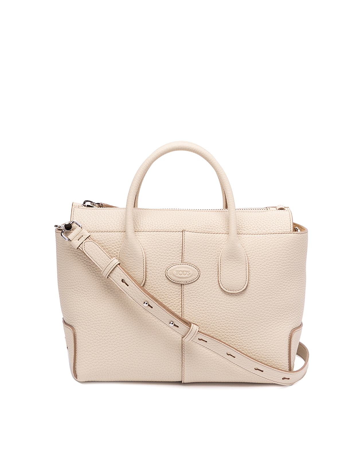 Tod's Textured Leather Bag With Stitching And Logo In White