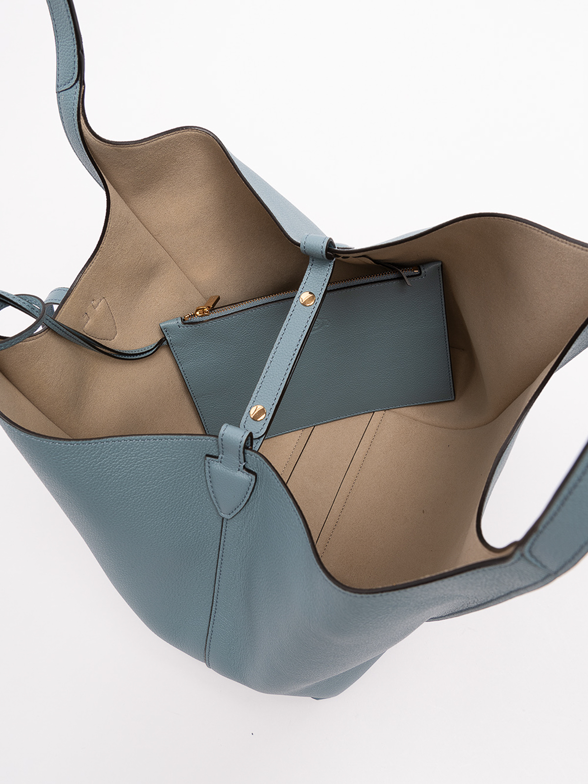 TOD'S ブルーショルダーバッグ　Diバック Woman ライトブルー トッズ Di バッグ フォリオ レザー バッグ