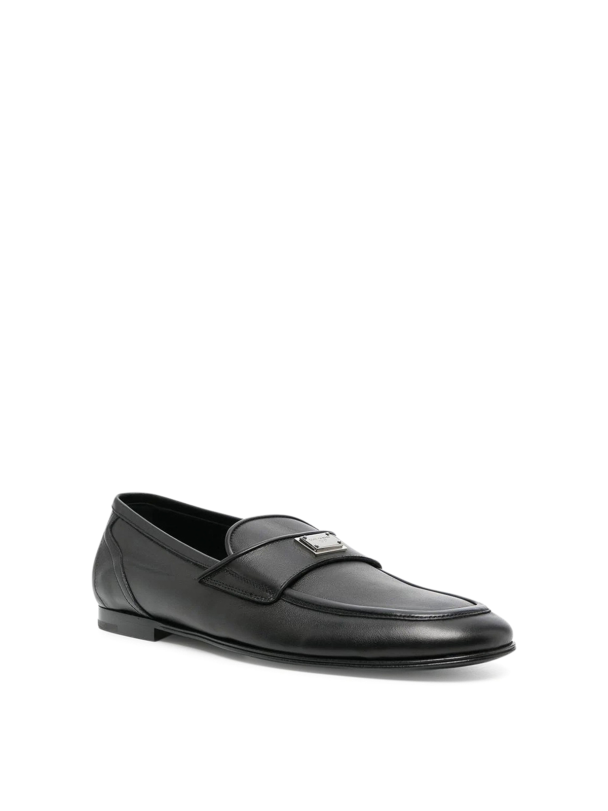 Shop Dolce & Gabbana Leather Loafers With Logo Plaque In Black