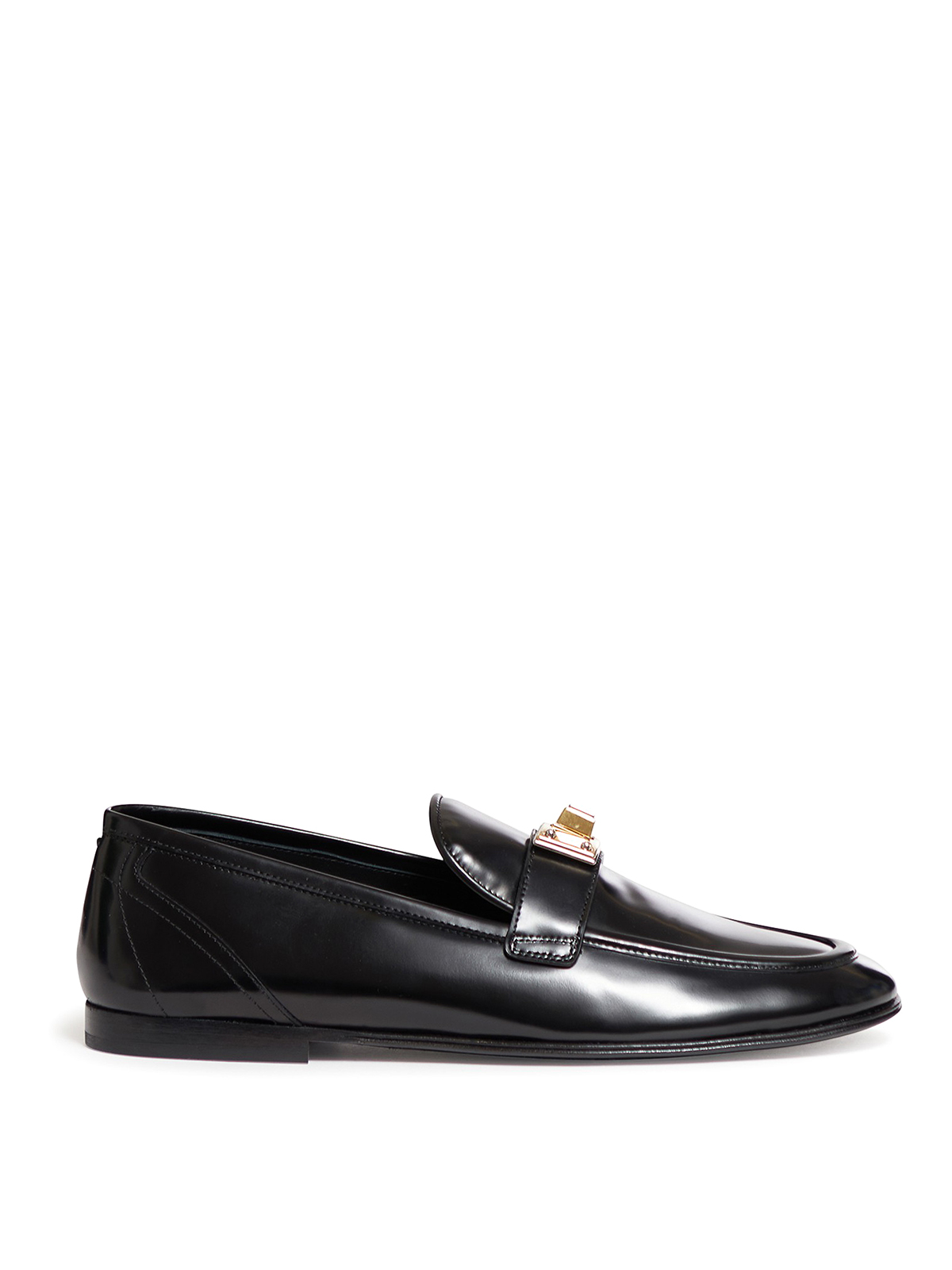 Dolce & Gabbana Patent Leather Loafers With Logo Plaque In Black