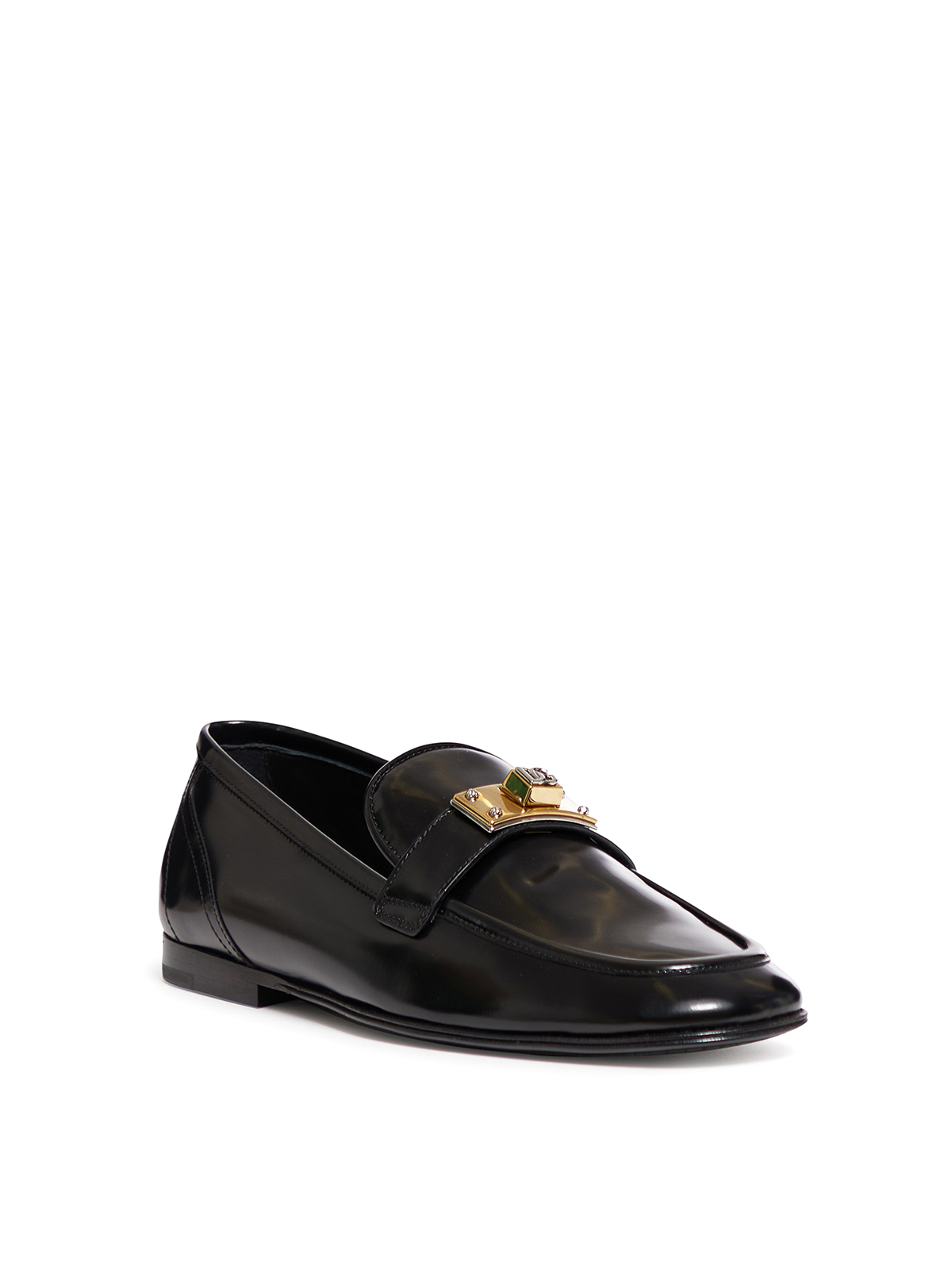 Shop Dolce & Gabbana Patent Leather Loafers With Logo Plaque In Black